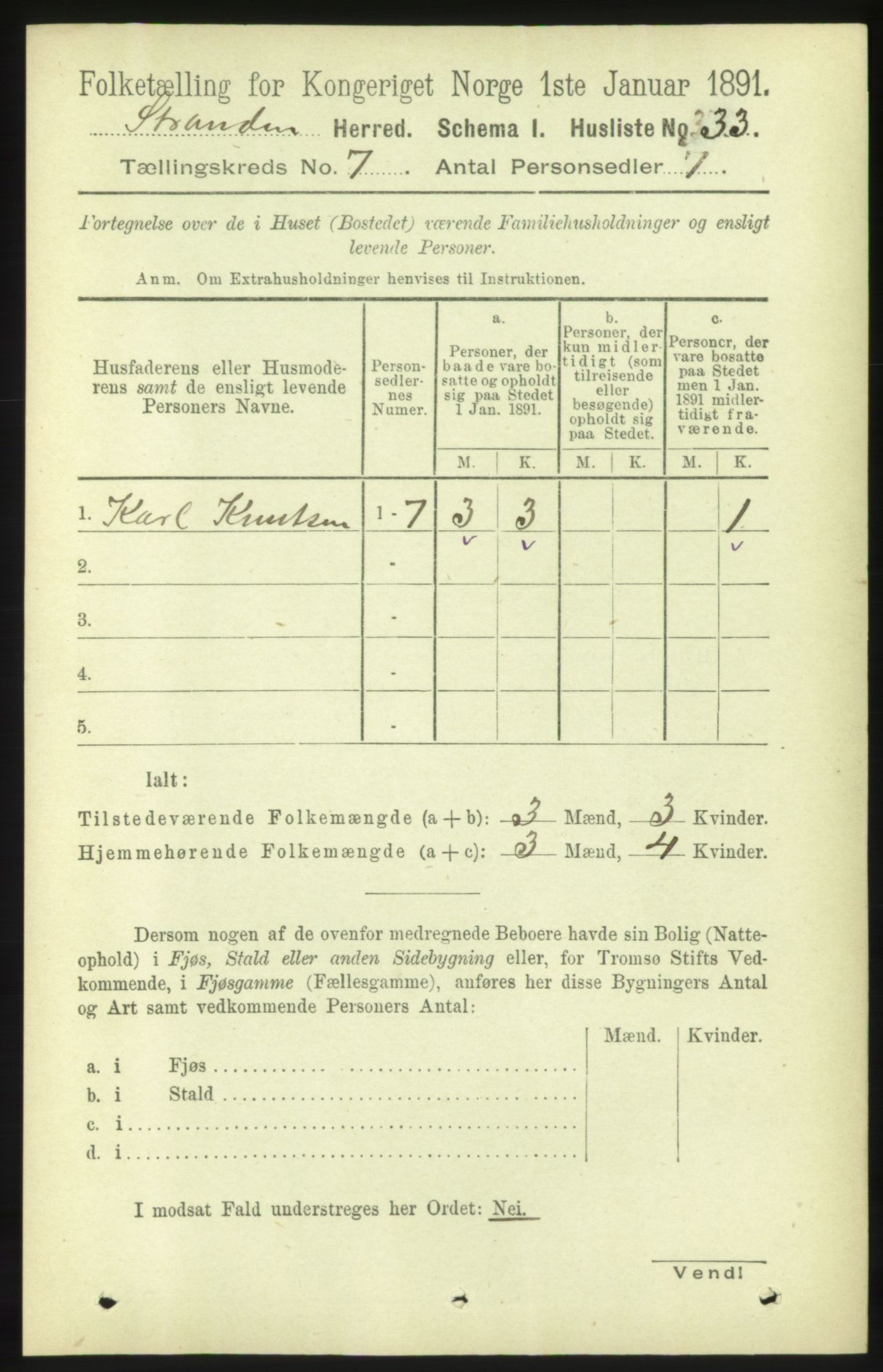 RA, 1891 census for 1525 Stranda, 1891, p. 1675