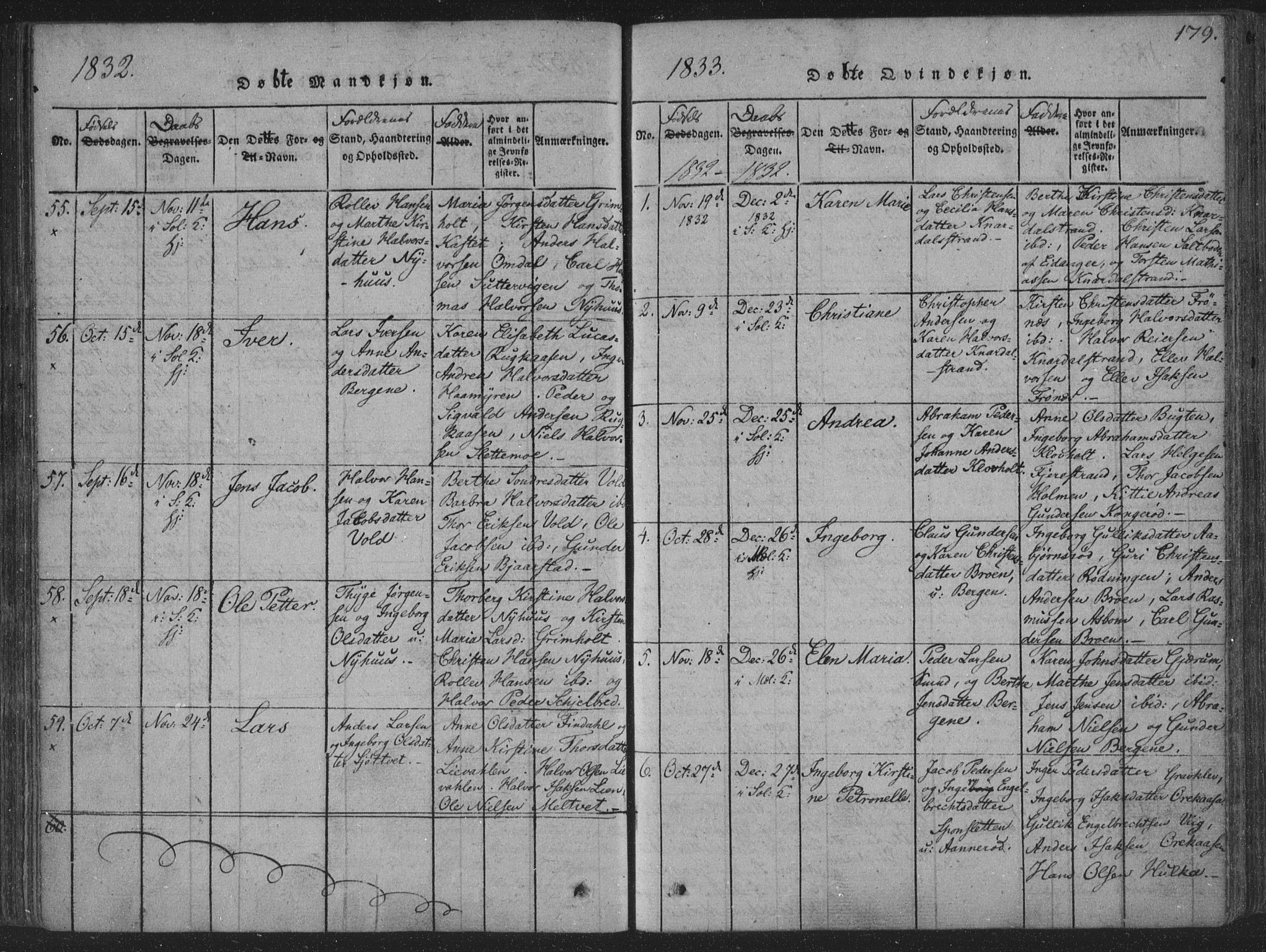 Solum kirkebøker, SAKO/A-306/F/Fa/L0004: Parish register (official) no. I 4, 1814-1833, p. 179