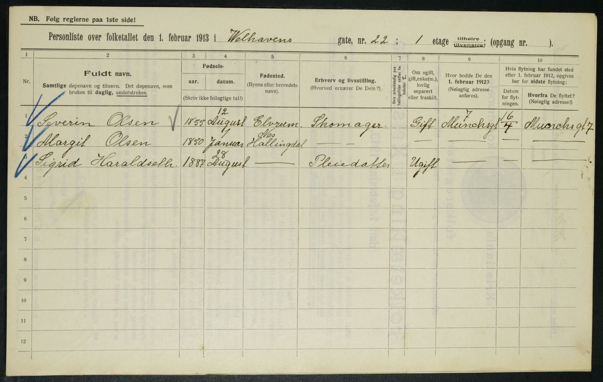 OBA, Municipal Census 1913 for Kristiania, 1913, p. 127650