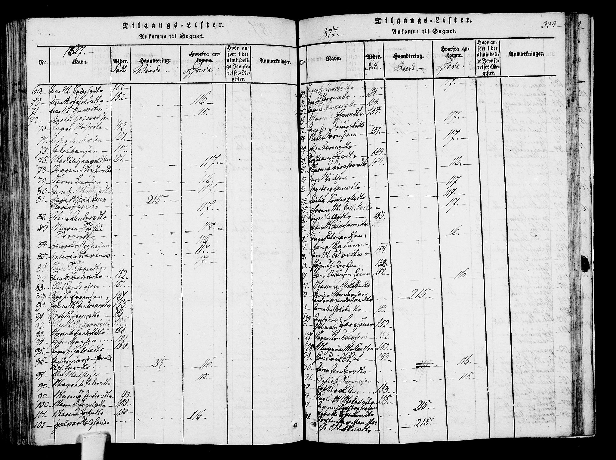 Sandar kirkebøker, SAKO/A-243/F/Fa/L0004: Parish register (official) no. 4, 1814-1832, p. 334