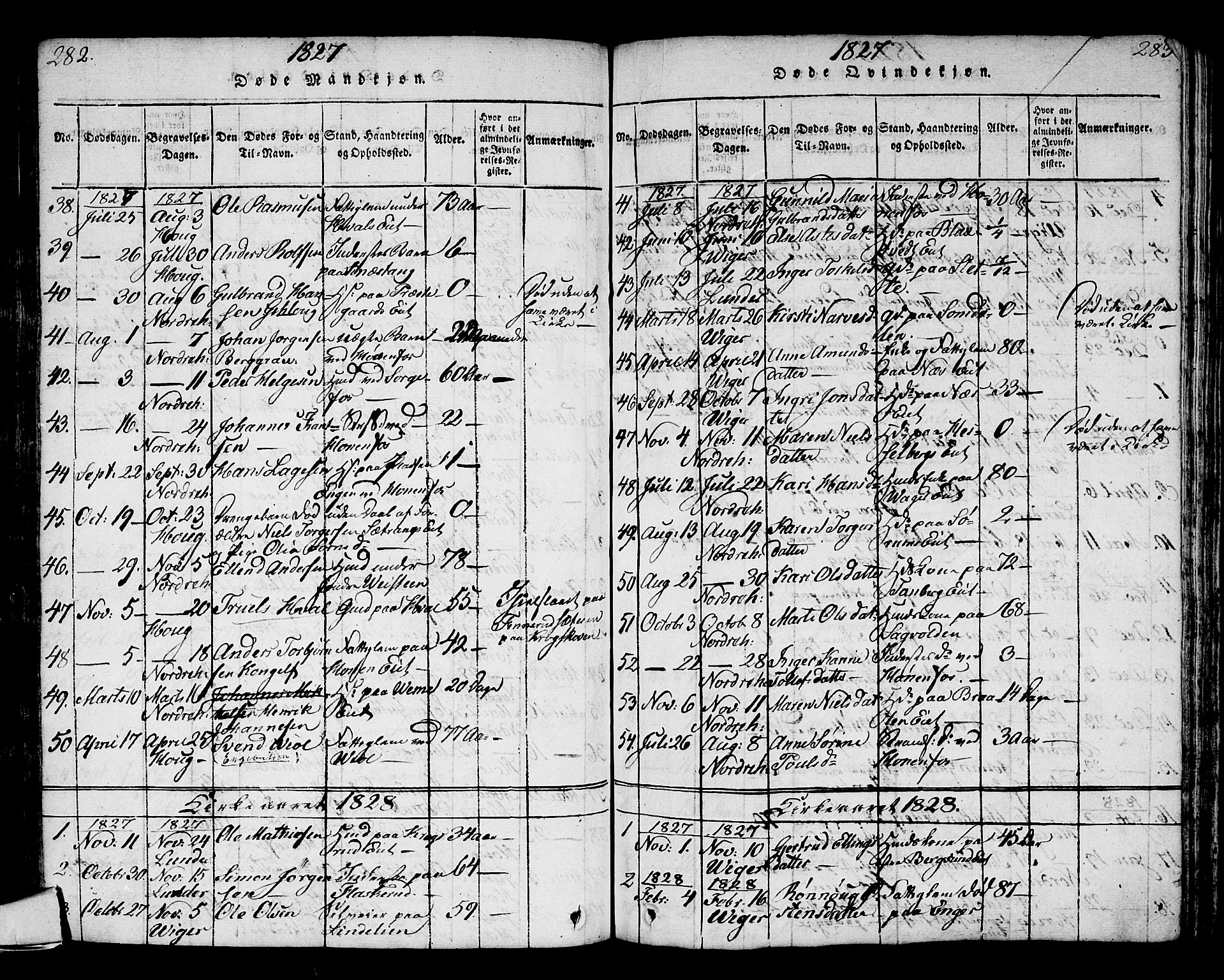 Norderhov kirkebøker, SAKO/A-237/G/Ga/L0002: Parish register (copy) no. I 2, 1814-1867, p. 282-283