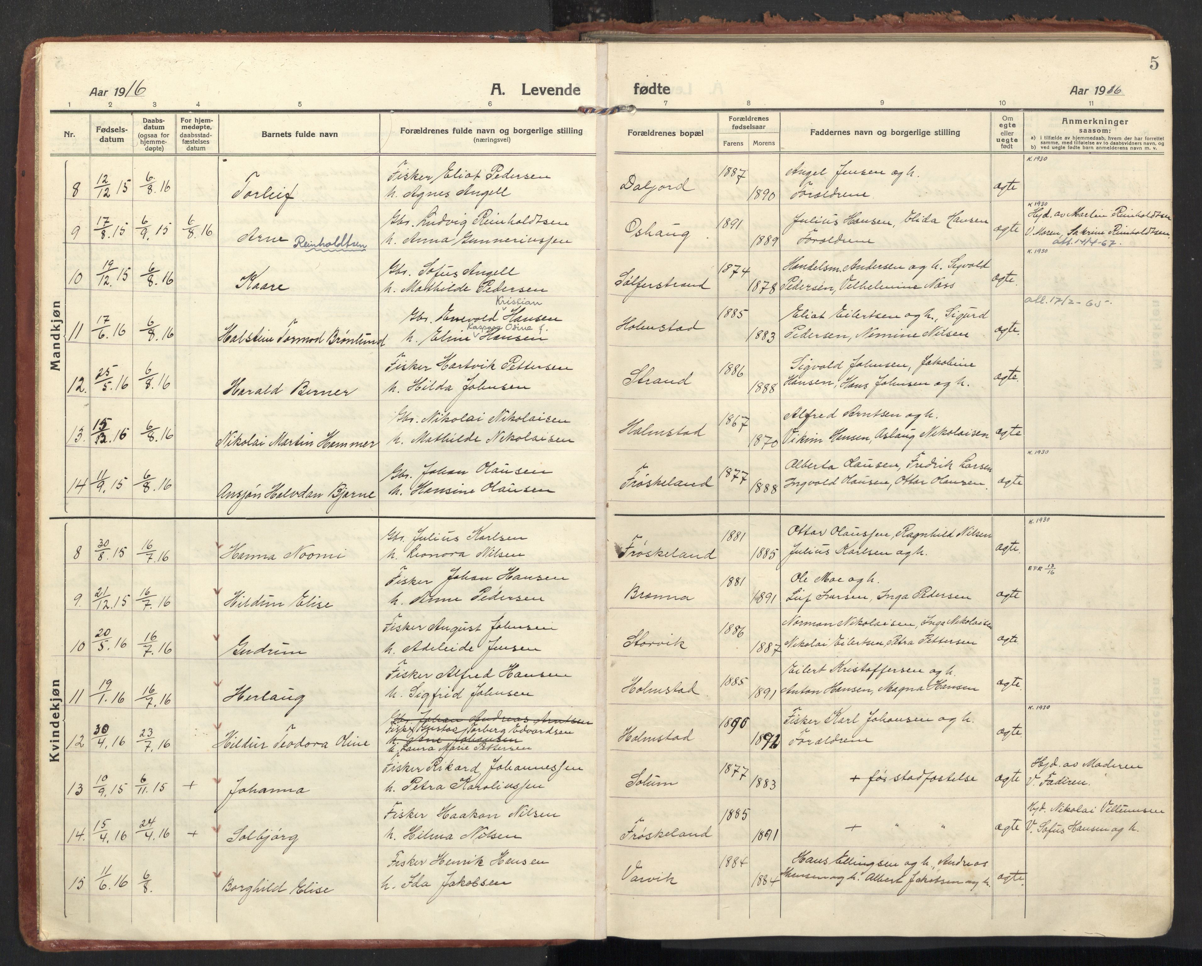 Ministerialprotokoller, klokkerbøker og fødselsregistre - Nordland, AV/SAT-A-1459/890/L1288: Parish register (official) no. 890A03, 1915-1925, p. 5