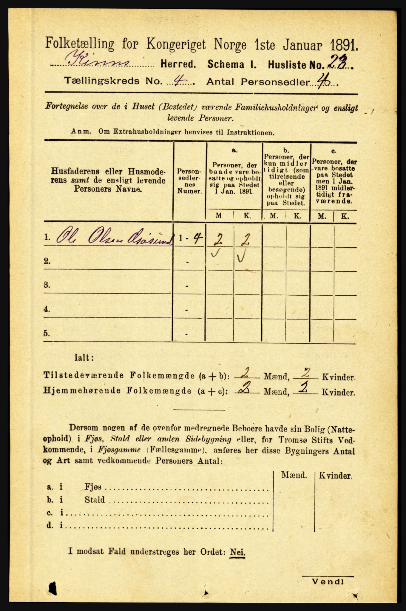 RA, 1891 census for 1437 Kinn, 1891, p. 1278