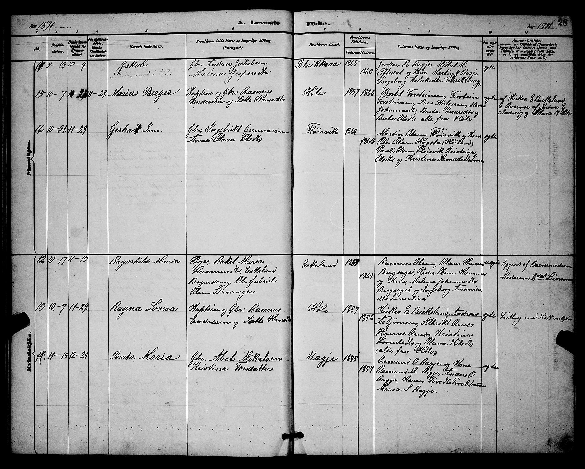 Høgsfjord sokneprestkontor, SAST/A-101624/H/Ha/Hab/L0003: Parish register (copy) no. B 3, 1886-1905, p. 28