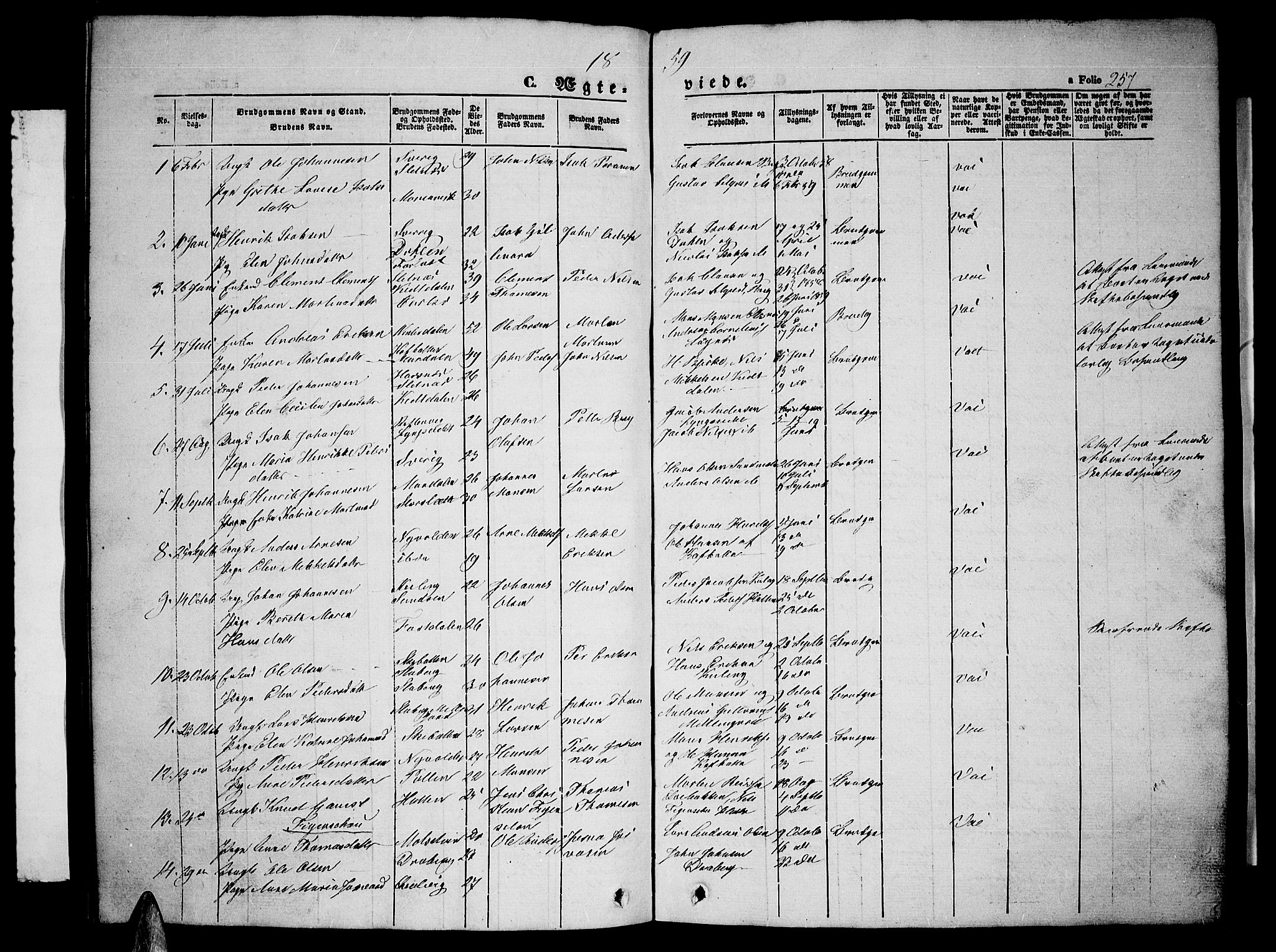 Lyngen sokneprestembete, SATØ/S-1289/H/He/Heb/L0002klokker: Parish register (copy) no. 2, 1839-1860, p. 257