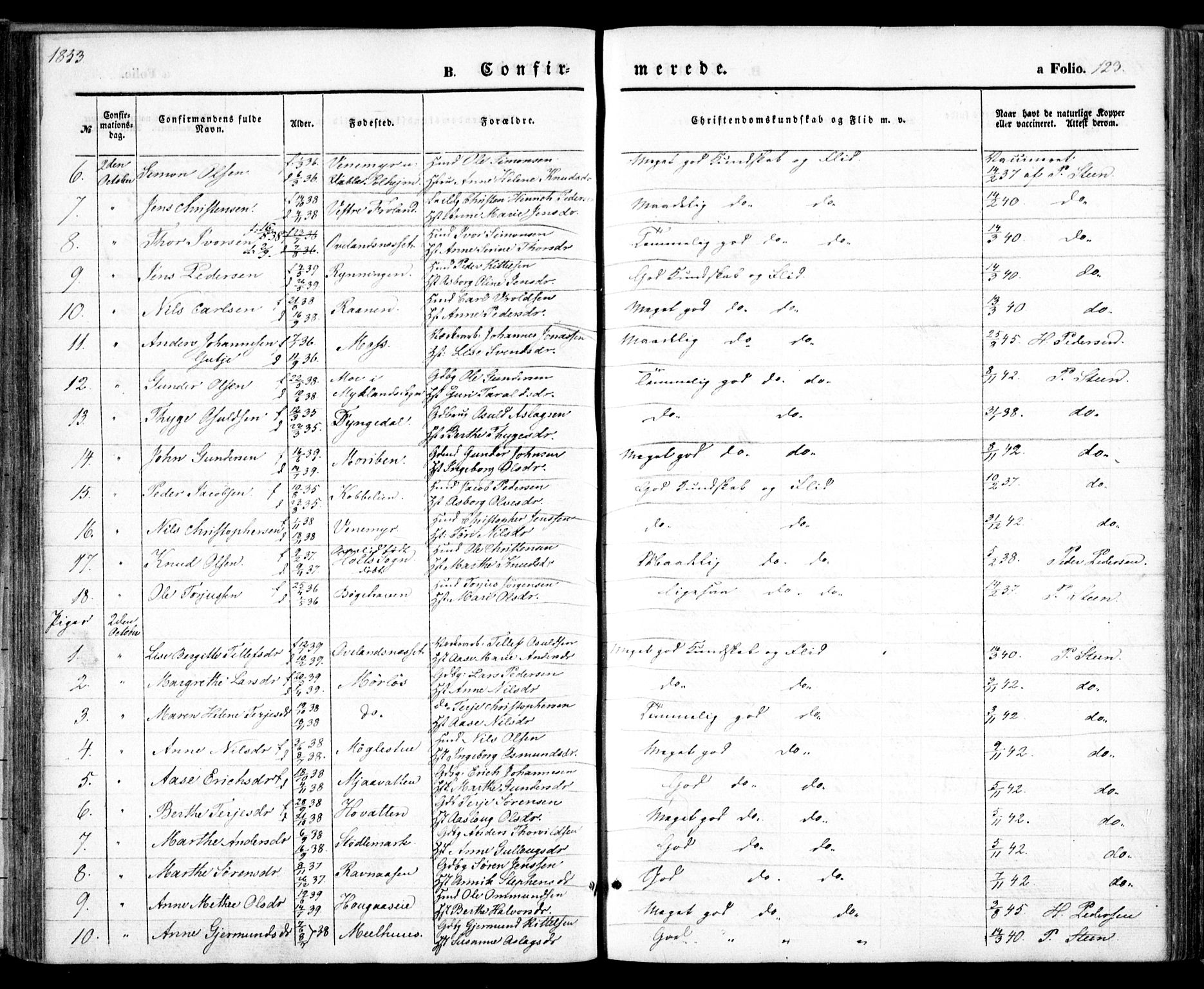 Froland sokneprestkontor, SAK/1111-0013/F/Fa/L0002: Parish register (official) no. A 2, 1845-1863, p. 123