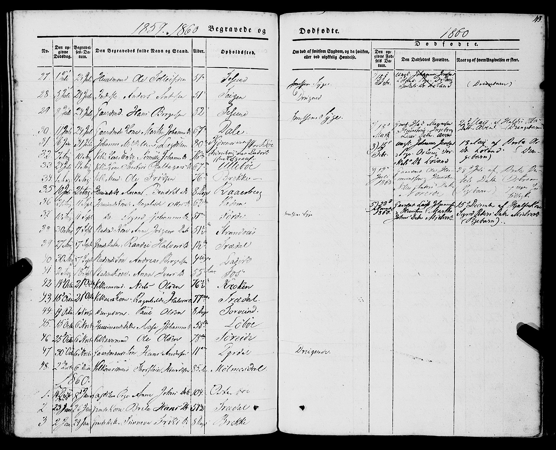 Lavik sokneprestembete, SAB/A-80901: Parish register (official) no. A 3, 1843-1863, p. 43