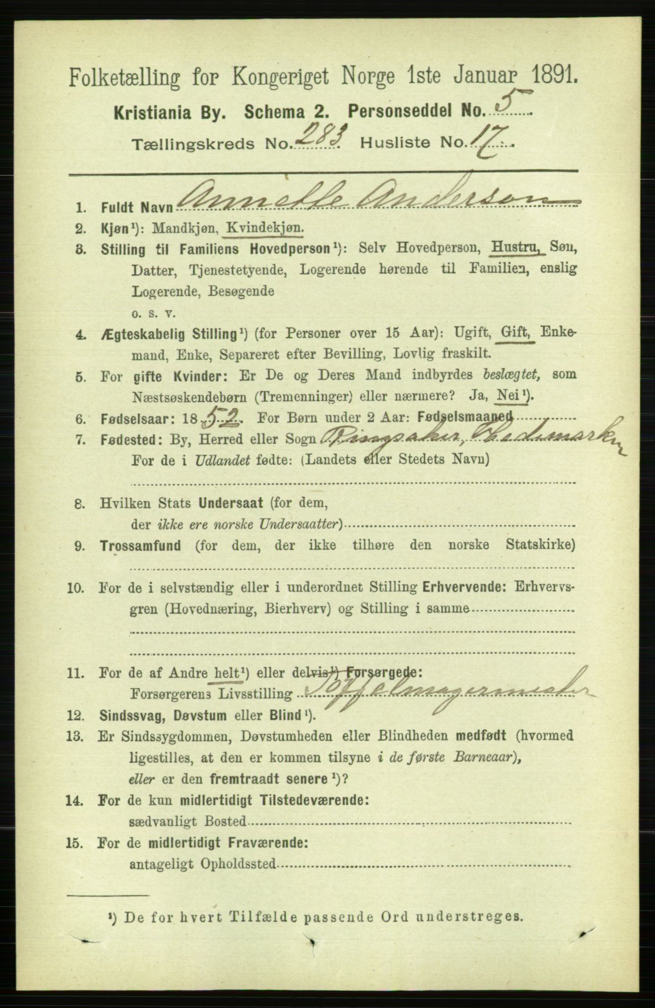 RA, 1891 census for 0301 Kristiania, 1891, p. 173263