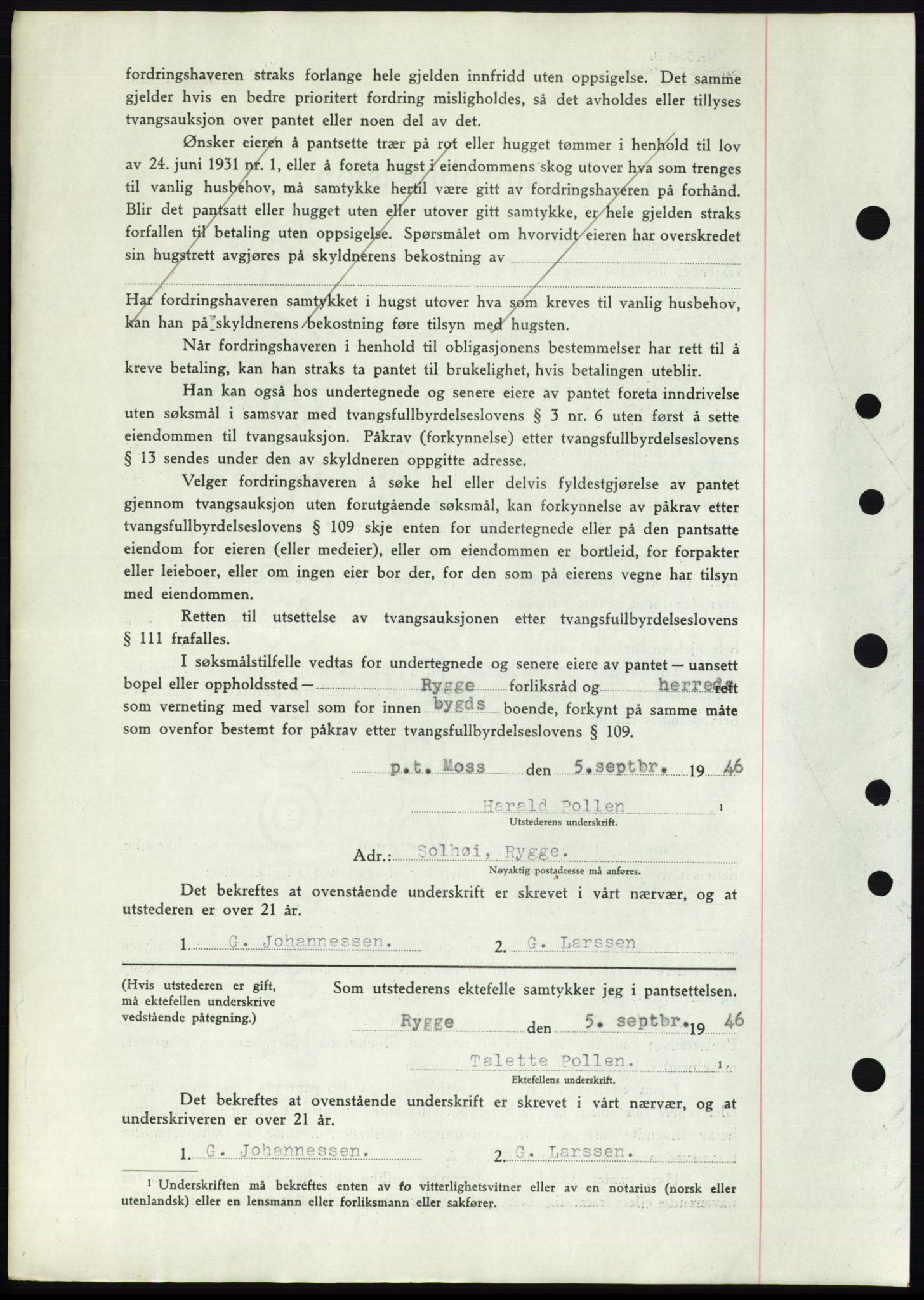 Moss sorenskriveri, SAO/A-10168: Mortgage book no. B15, 1946-1946, Diary no: : 2112/1946
