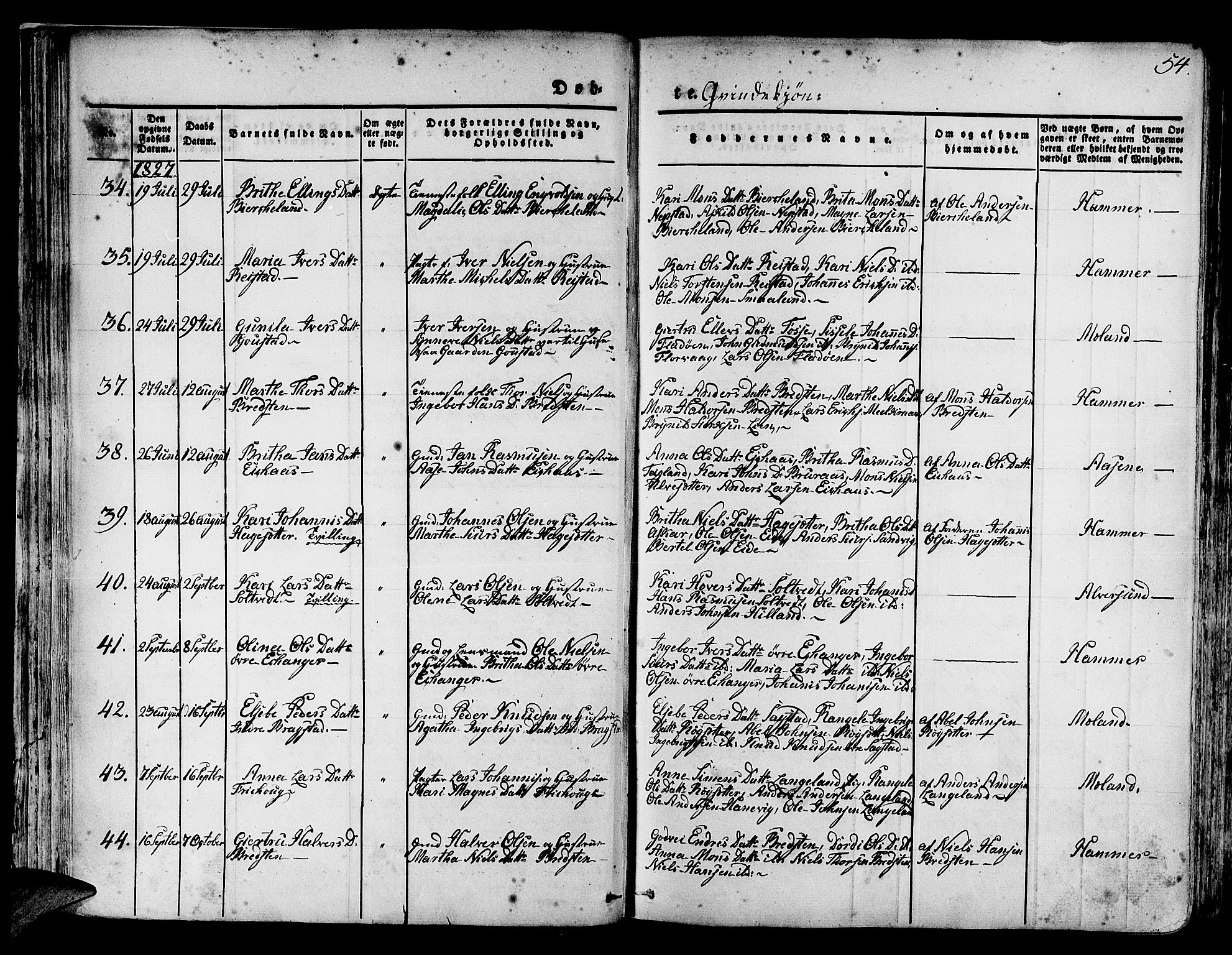 Hamre sokneprestembete, AV/SAB-A-75501/H/Ha/Haa/Haaa/L0011: Parish register (official) no. A 11, 1826-1834, p. 54