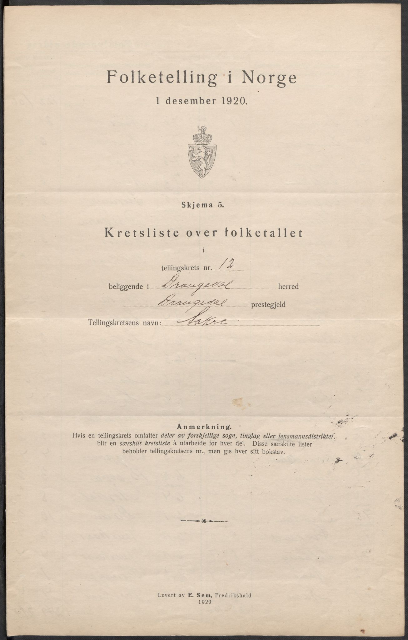 SAKO, 1920 census for Drangedal, 1920, p. 38