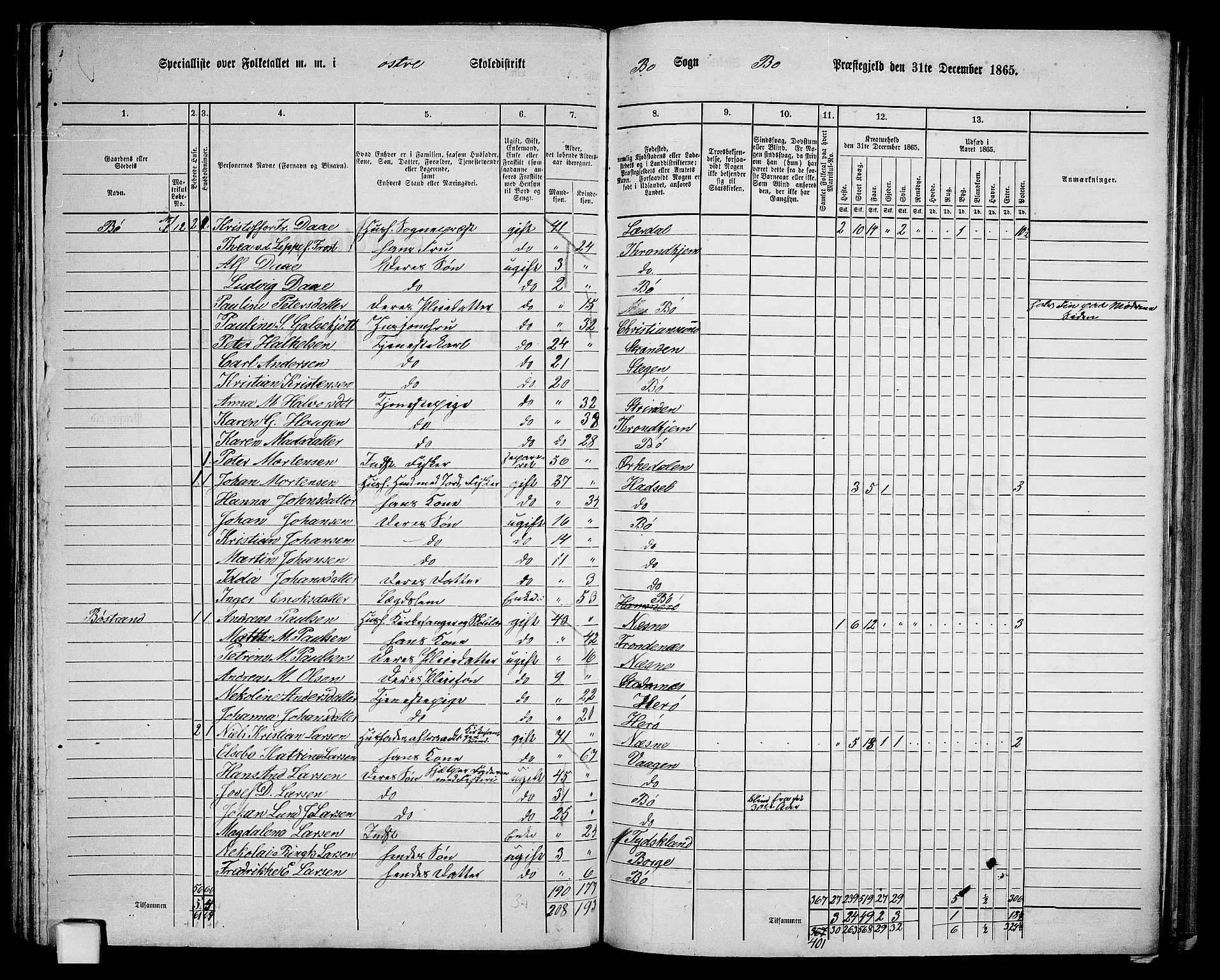 RA, 1865 census for Bø, 1865, p. 45