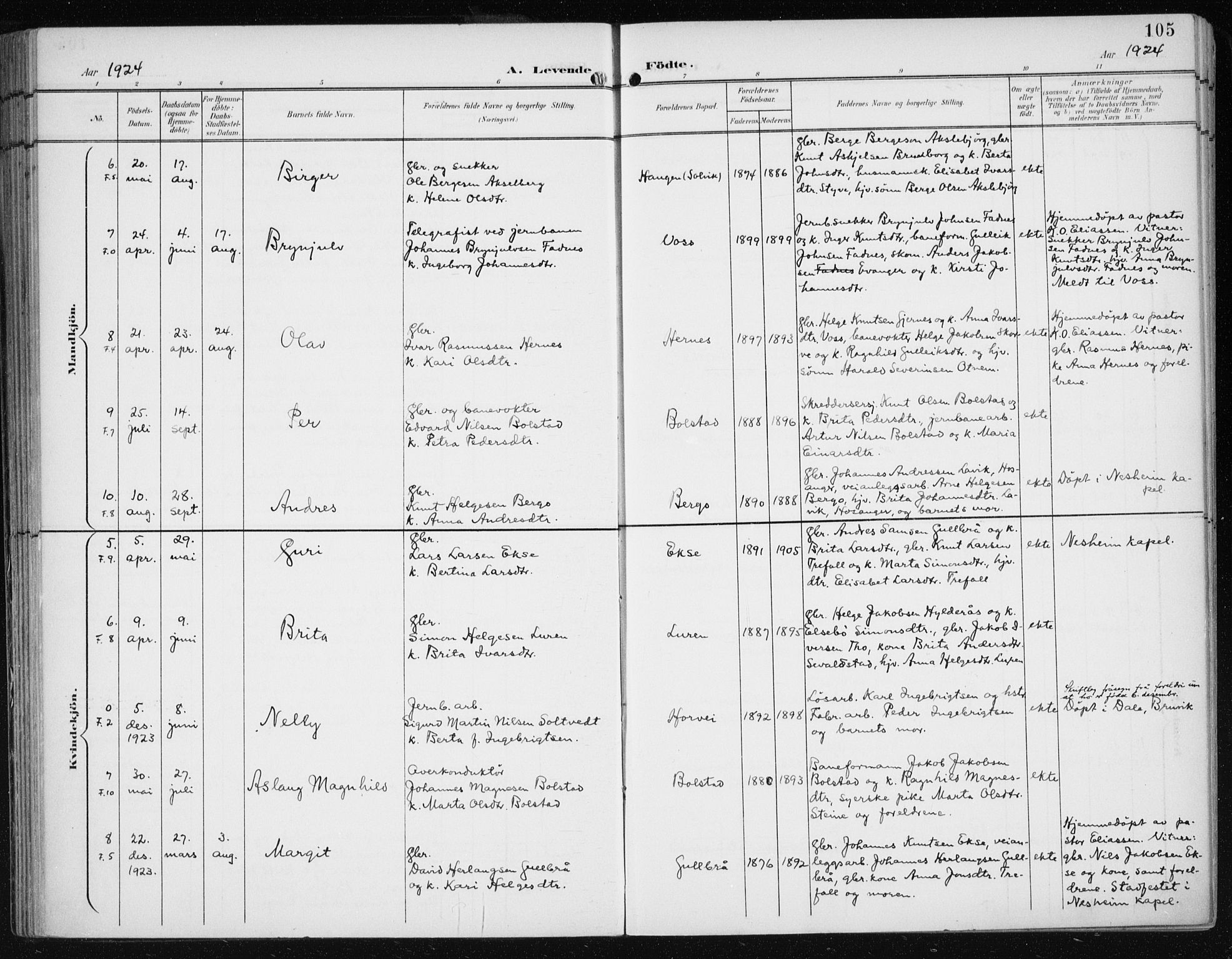 Evanger sokneprestembete, SAB/A-99924: Parish register (official) no. A  3, 1900-1930, p. 105