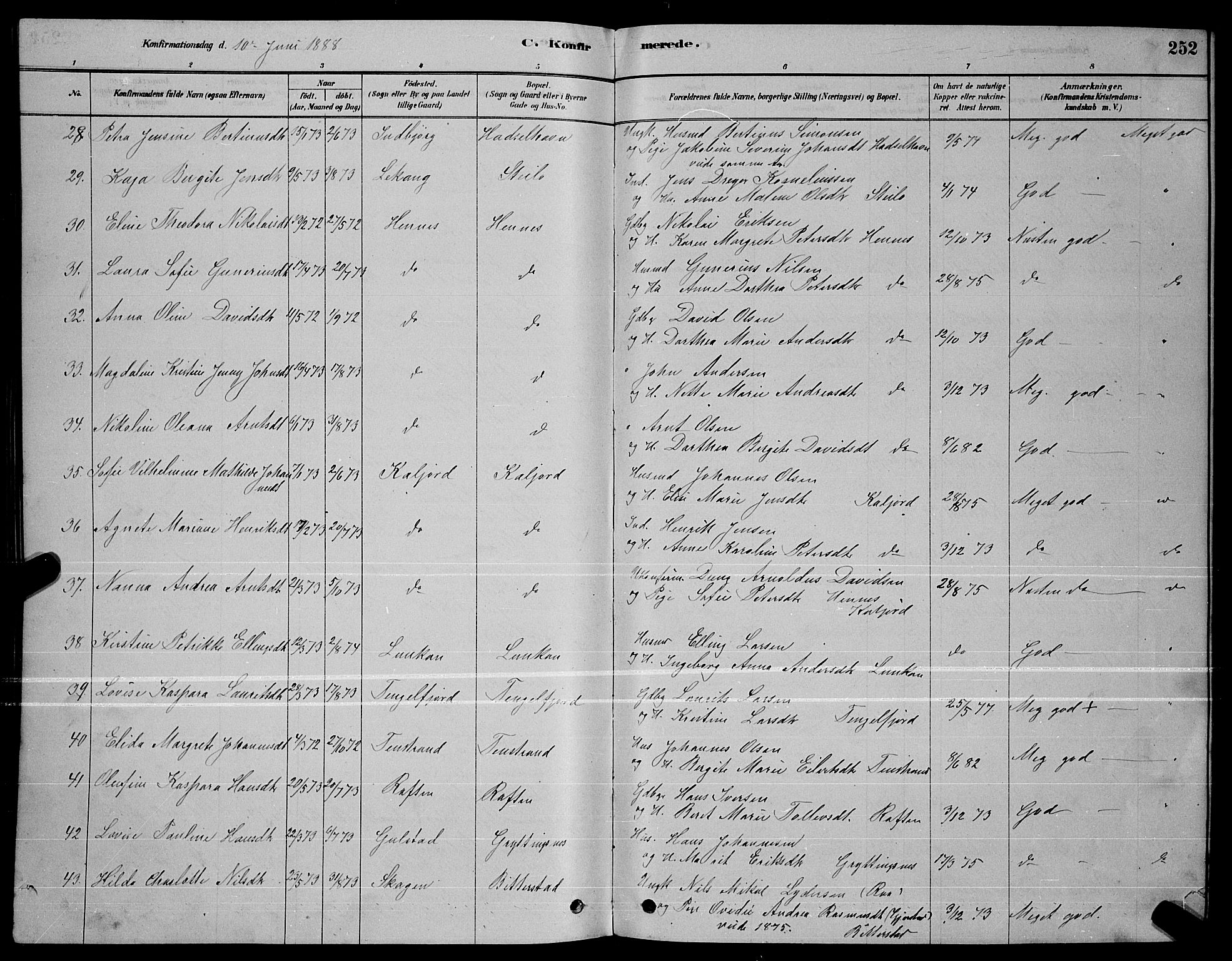 Ministerialprotokoller, klokkerbøker og fødselsregistre - Nordland, AV/SAT-A-1459/888/L1267: Parish register (copy) no. 888C05, 1878-1890, p. 252