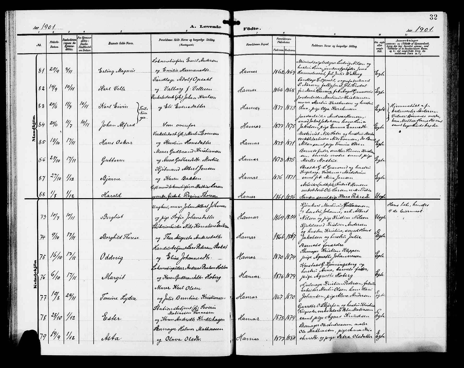 Hamar prestekontor, AV/SAH-DOMPH-002/H/Ha/Hab/L0001: Parish register (copy) no. 1, 1899-1914, p. 32