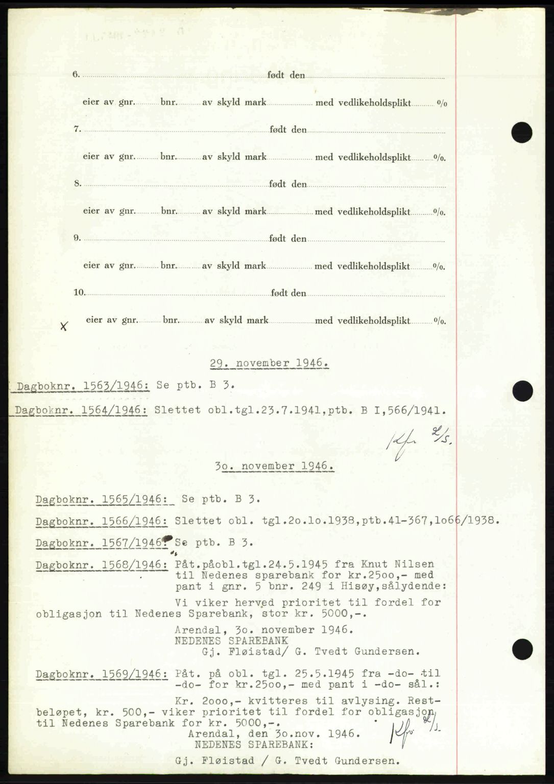 Nedenes sorenskriveri, AV/SAK-1221-0006/G/Gb/Gba/L0056: Mortgage book no. A8, 1946-1947, Diary no: : 1562/1946