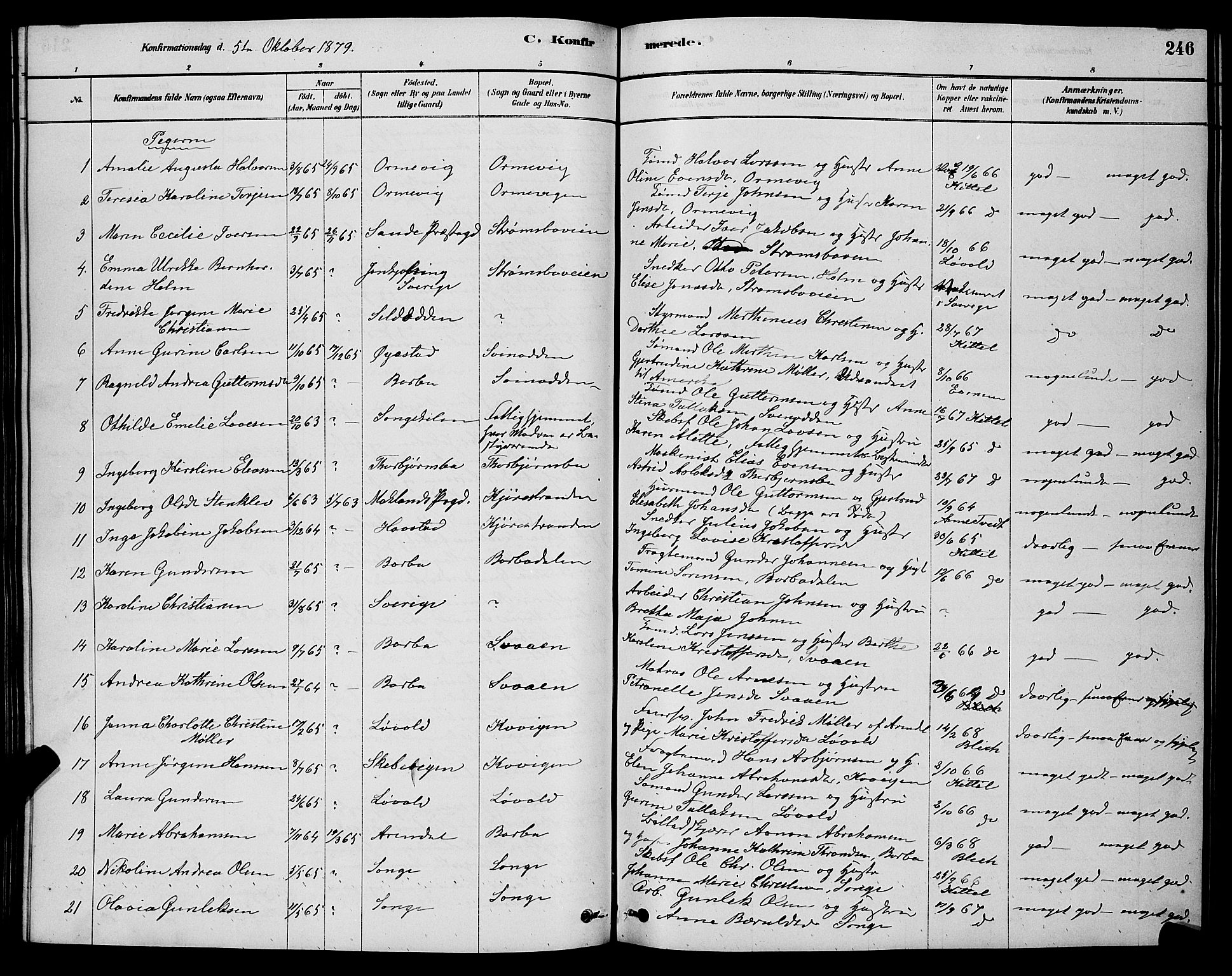 Barbu sokneprestkontor, AV/SAK-1111-0003/F/Fb/L0001: Parish register (copy) no. B 1, 1878-1890, p. 246