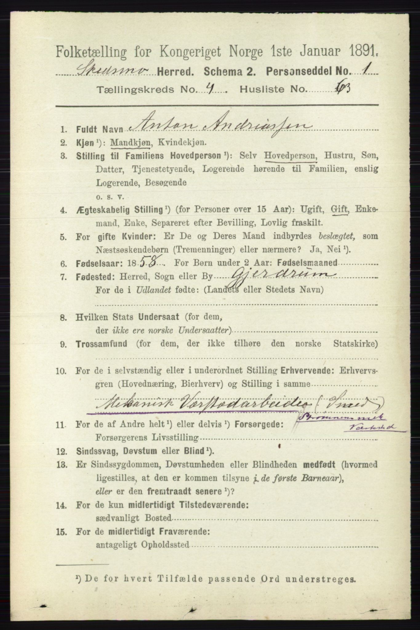 RA, 1891 census for 0231 Skedsmo, 1891, p. 2234