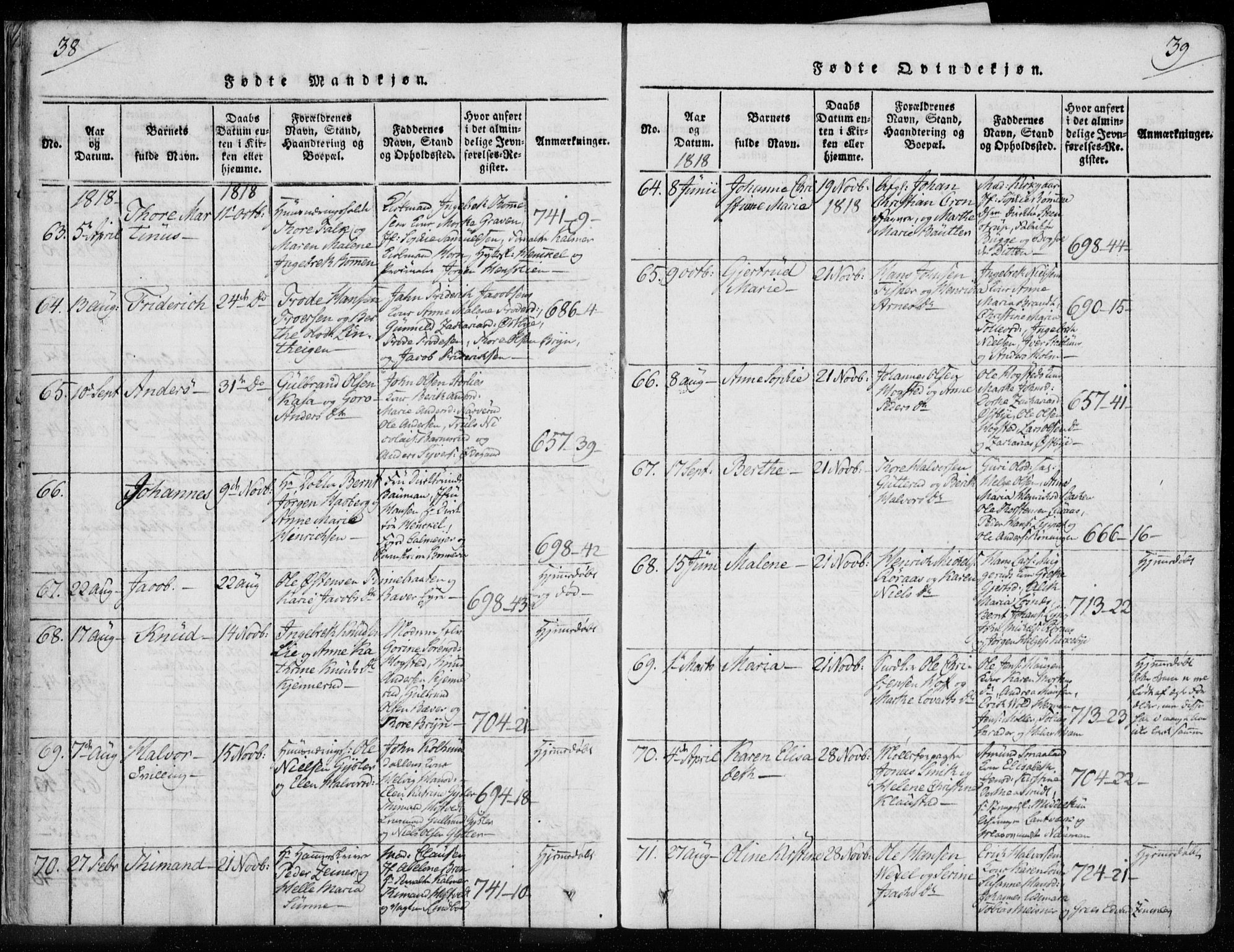 Kongsberg kirkebøker, AV/SAKO-A-22/F/Fa/L0008: Parish register (official) no. I 8, 1816-1839, p. 38-39