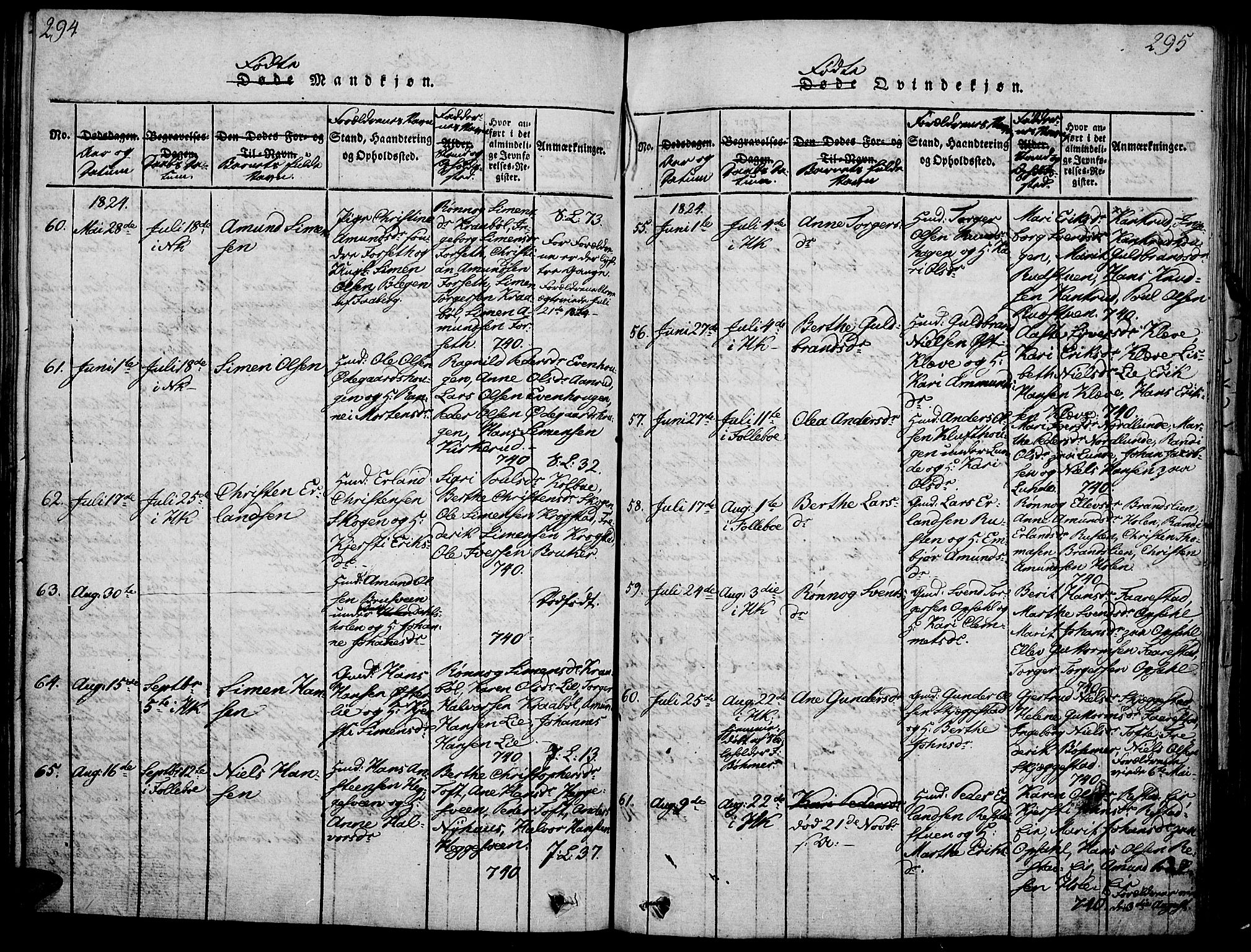 Gausdal prestekontor, AV/SAH-PREST-090/H/Ha/Haa/L0005: Parish register (official) no. 5, 1817-1829, p. 294-295