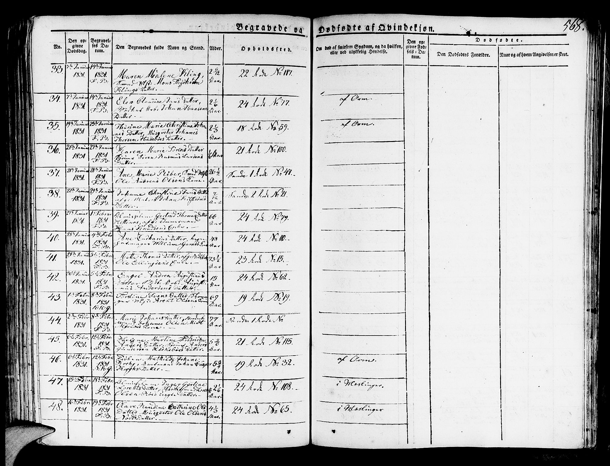 Korskirken sokneprestembete, SAB/A-76101/H/Haa/L0014: Parish register (official) no. A 14, 1823-1835, p. 568