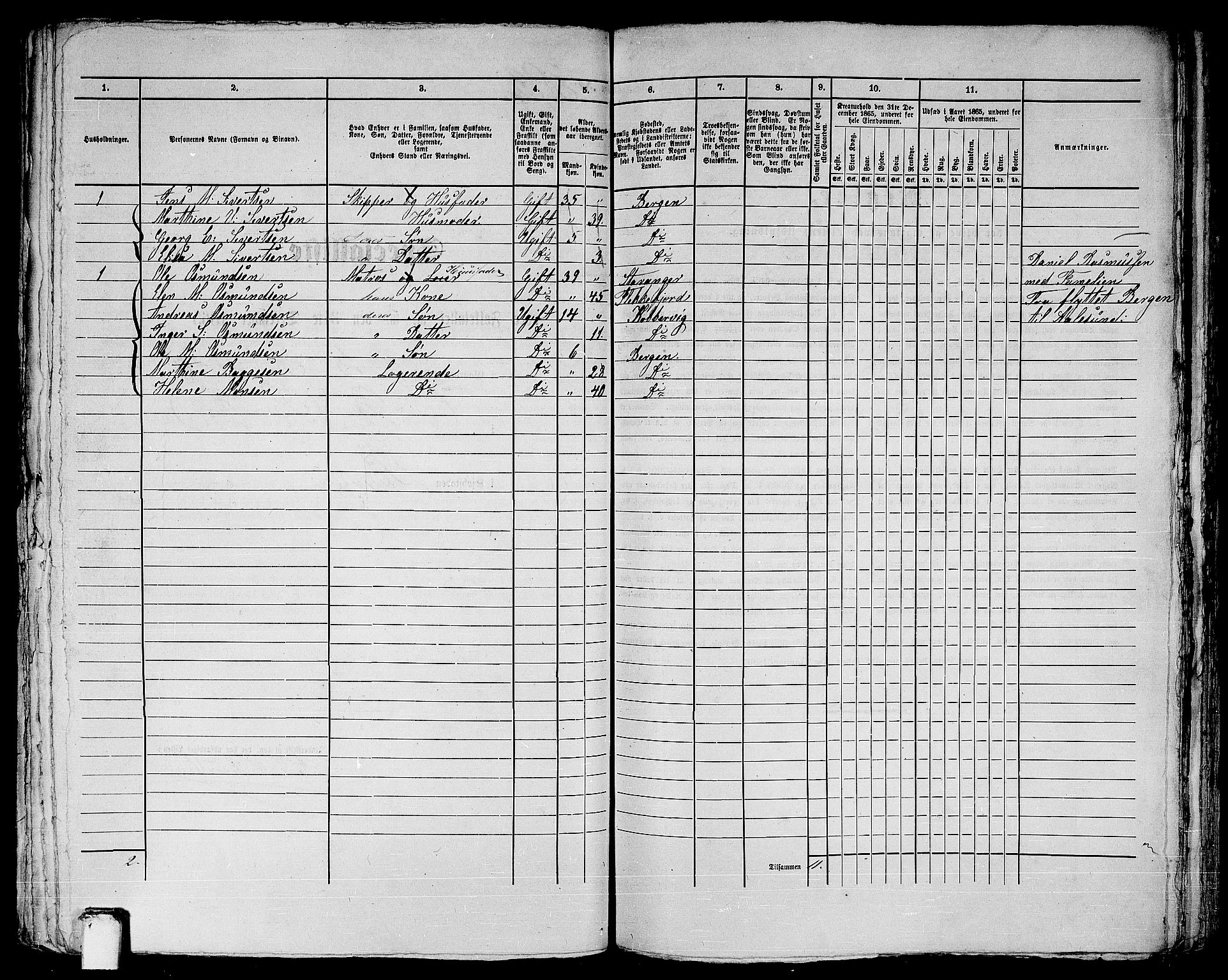 RA, 1865 census for Bergen, 1865, p. 842