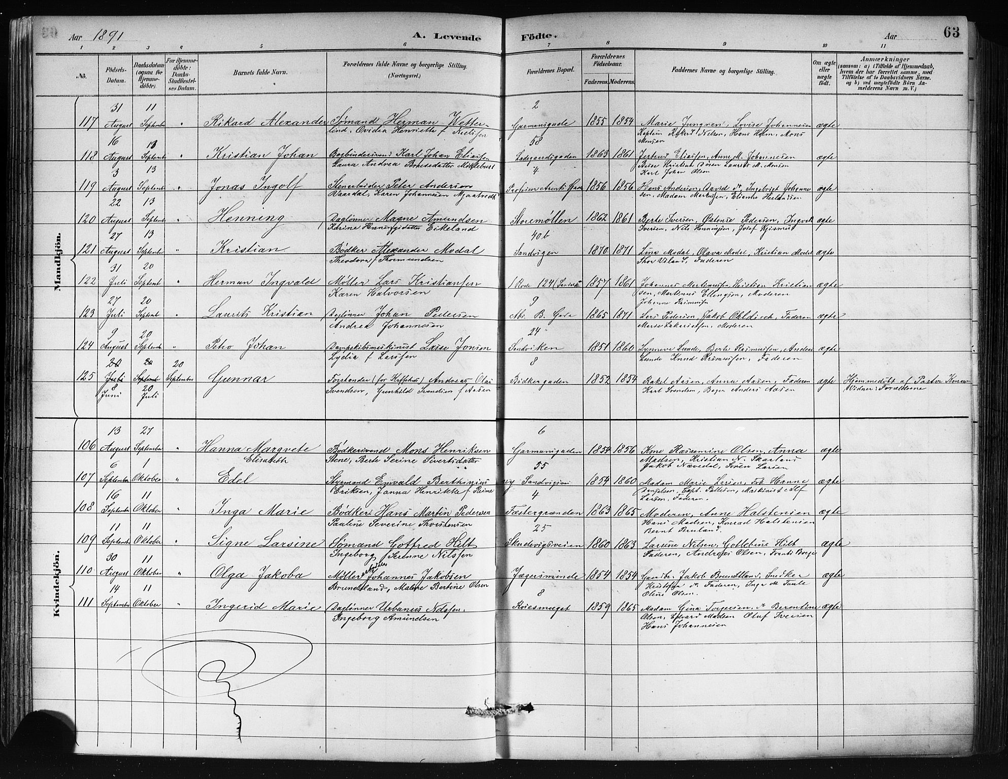 Sandviken Sokneprestembete, AV/SAB-A-77601/H/Hb/L0002: Parish register (copy) no. A 3, 1888-1902, p. 63