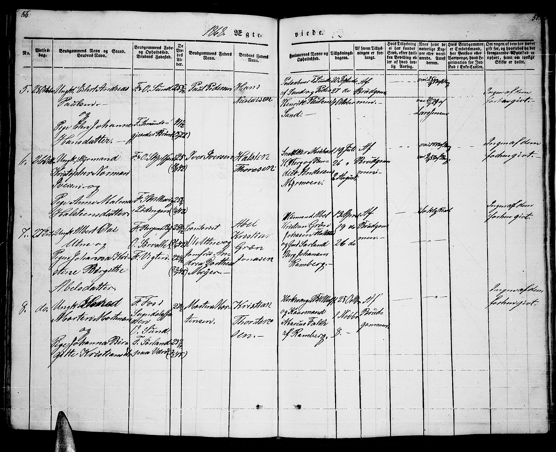 Ministerialprotokoller, klokkerbøker og fødselsregistre - Nordland, AV/SAT-A-1459/885/L1212: Parish register (copy) no. 885C01, 1847-1873, p. 56-57