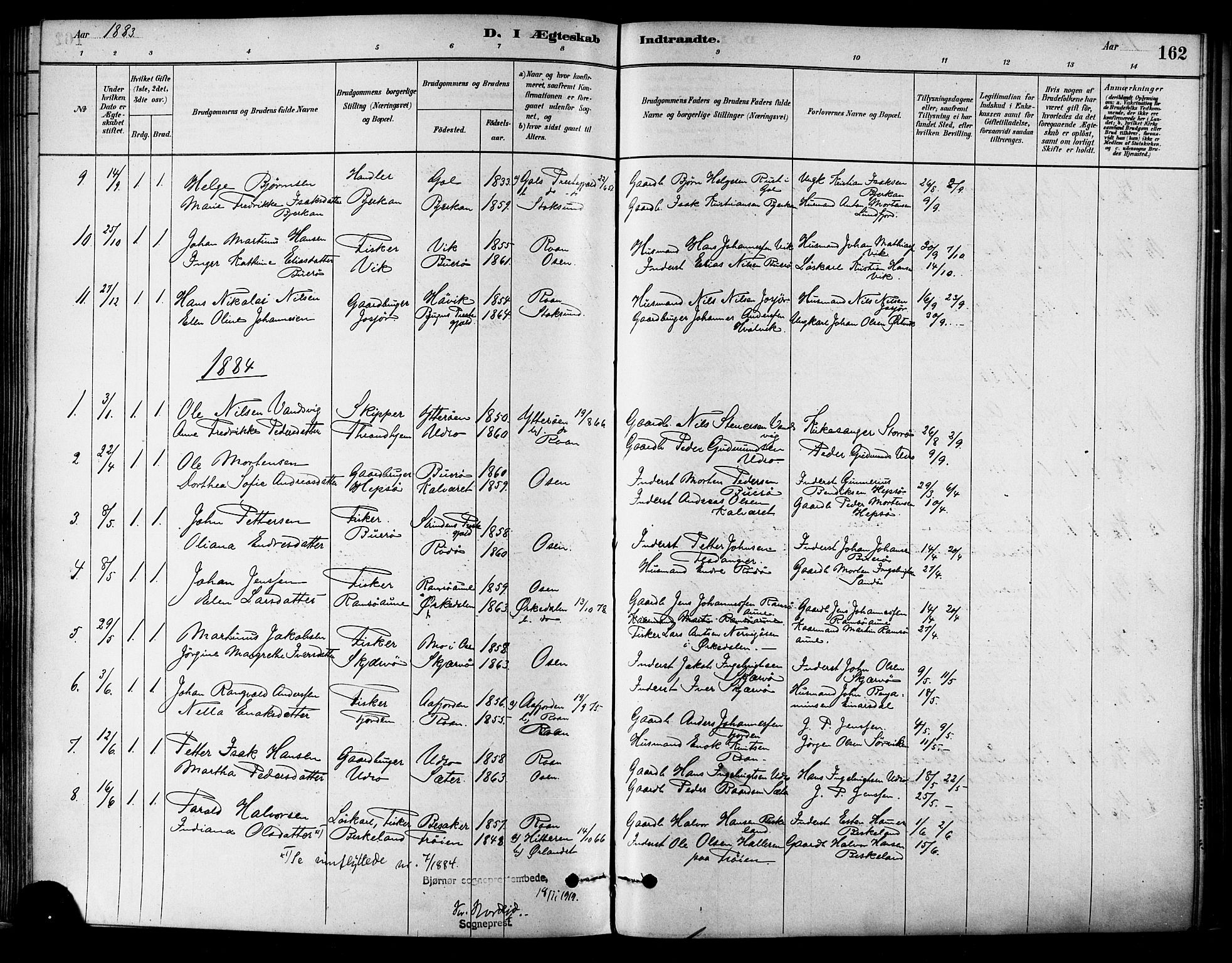 Ministerialprotokoller, klokkerbøker og fødselsregistre - Sør-Trøndelag, AV/SAT-A-1456/657/L0707: Parish register (official) no. 657A08, 1879-1893, p. 162