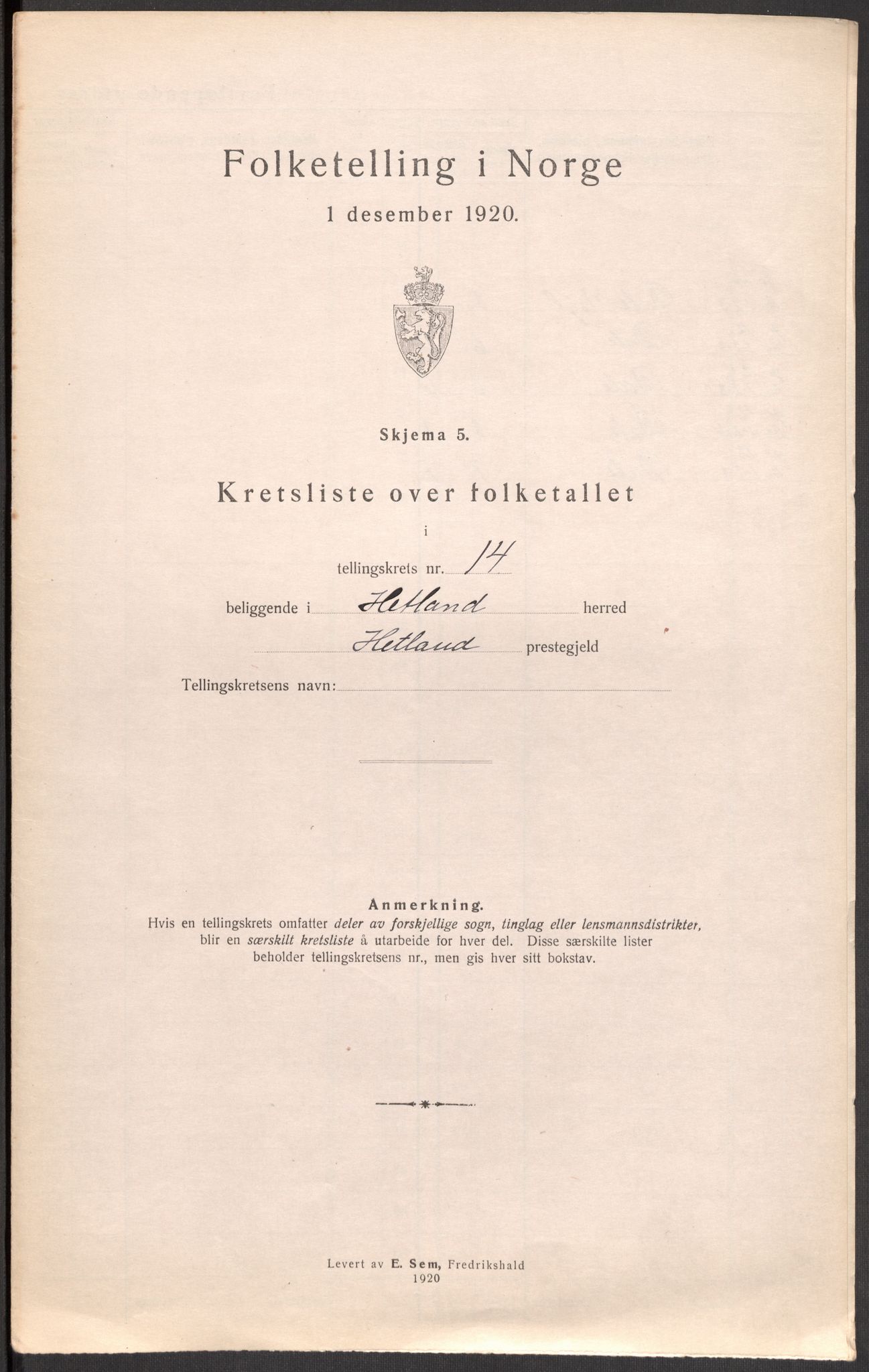 SAST, 1920 census for Hetland, 1920, p. 135