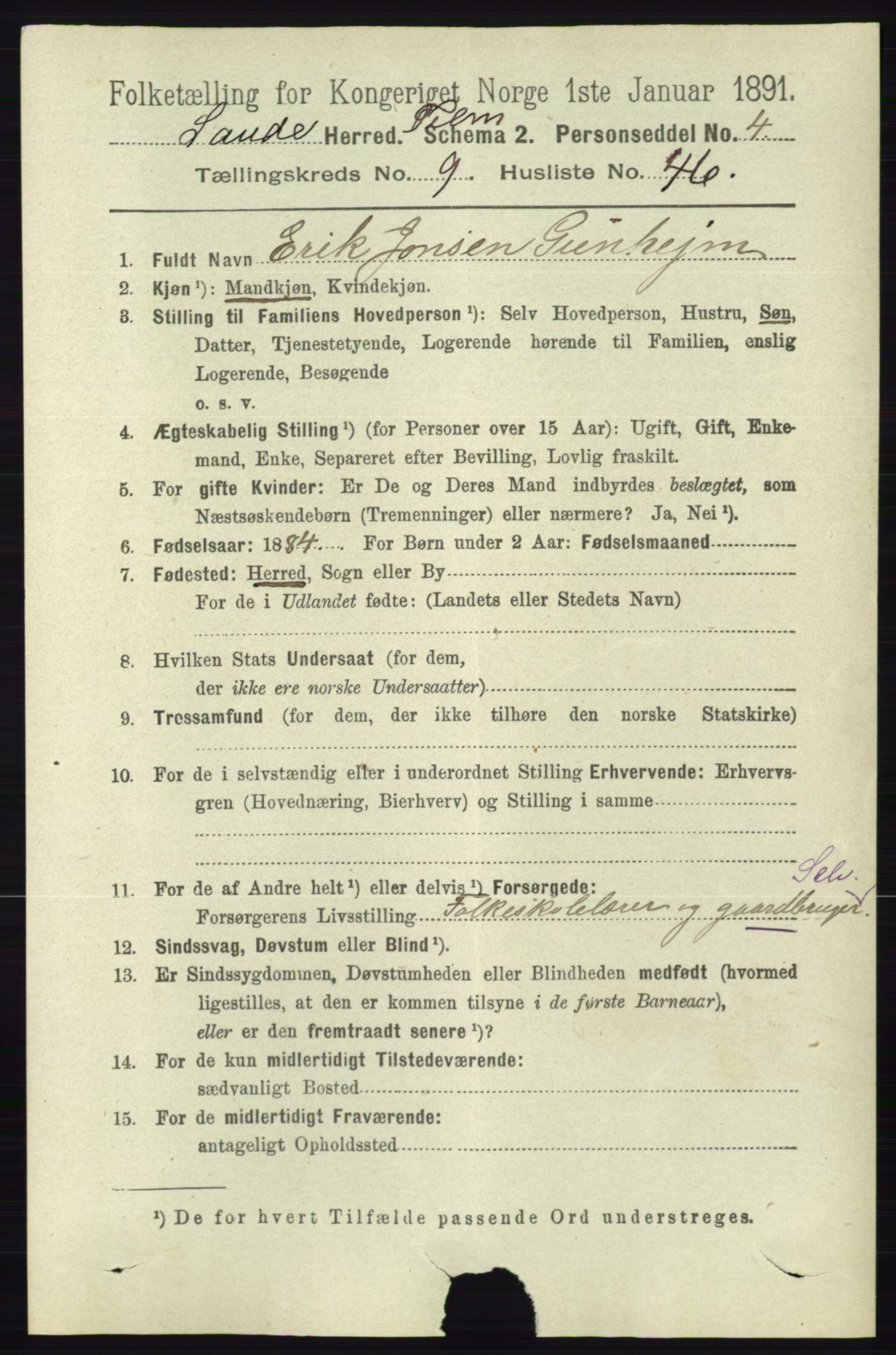 RA, 1891 census for 0822 Sauherad, 1891, p. 2927