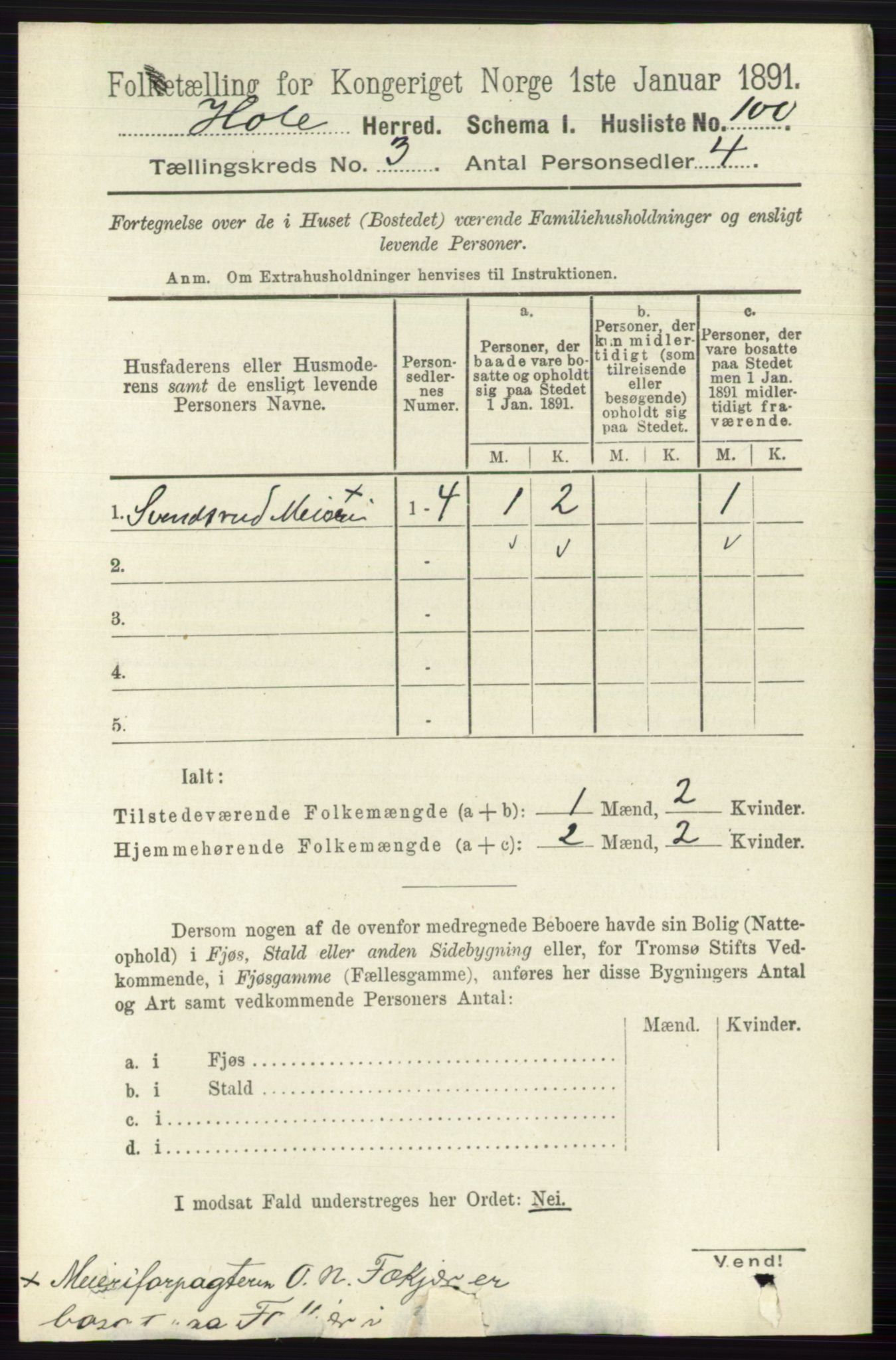 RA, 1891 census for 0612 Hole, 1891, p. 1218