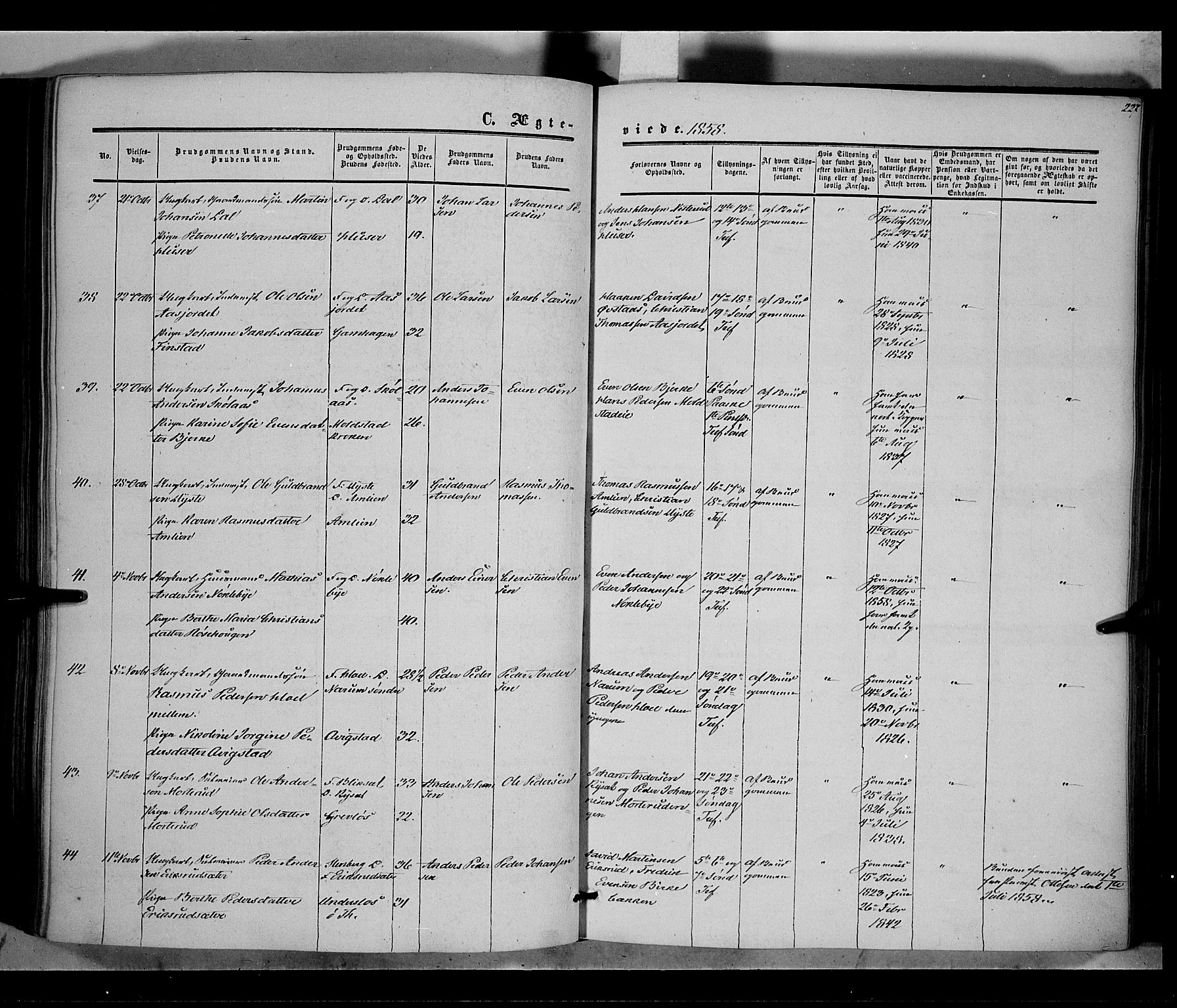 Vestre Toten prestekontor, AV/SAH-PREST-108/H/Ha/Haa/L0006: Parish register (official) no. 6, 1856-1861, p. 227