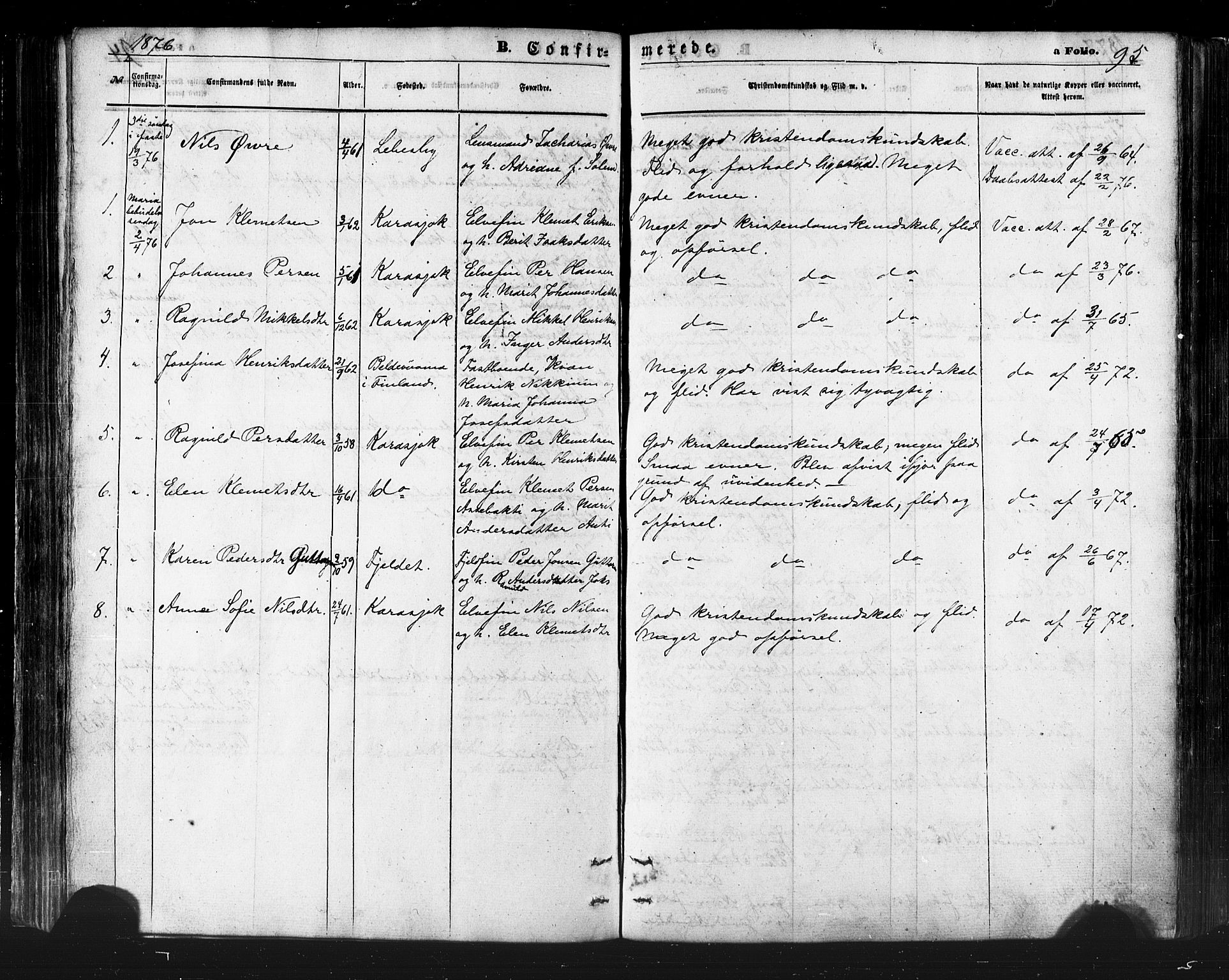 Karasjok sokneprestkontor, SATØ/S-1352/H/Ha/L0001kirke: Parish register (official) no. 1, 1872-1884, p. 95