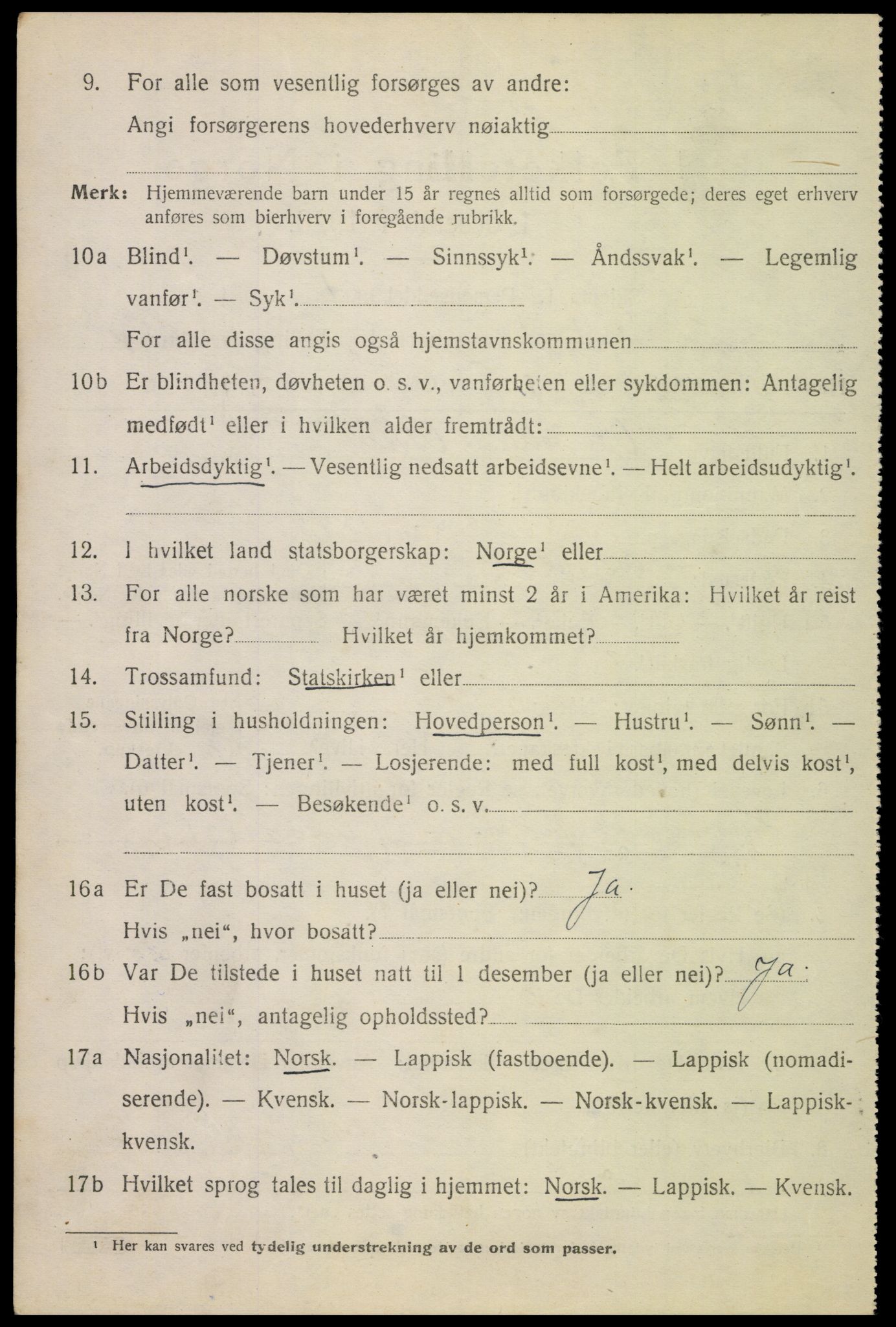 SAT, 1920 census for Tysfjord, 1920, p. 2250