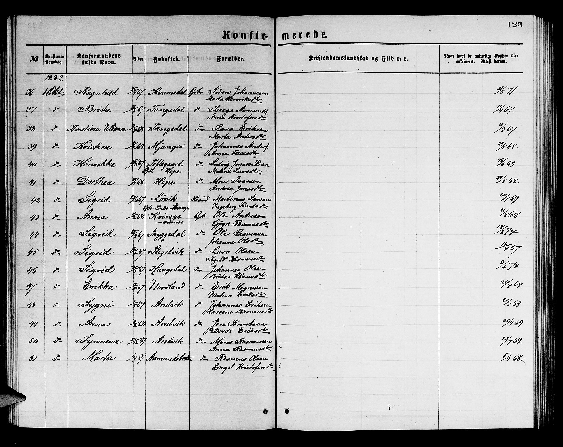 Masfjorden Sokneprestembete, AV/SAB-A-77001: Parish register (copy) no. A 2, 1876-1891, p. 123