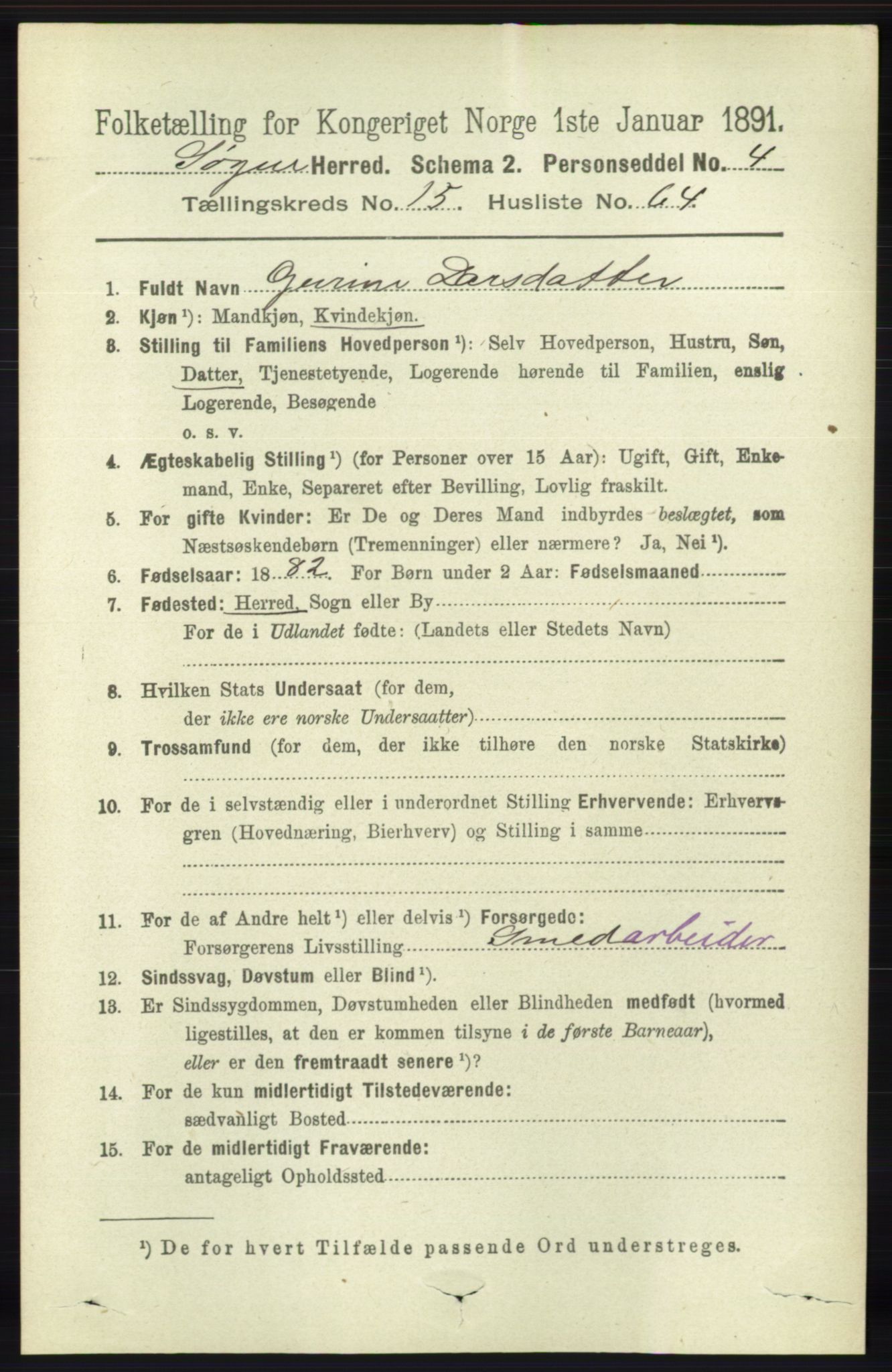 RA, 1891 census for 1018 Søgne, 1891, p. 4210