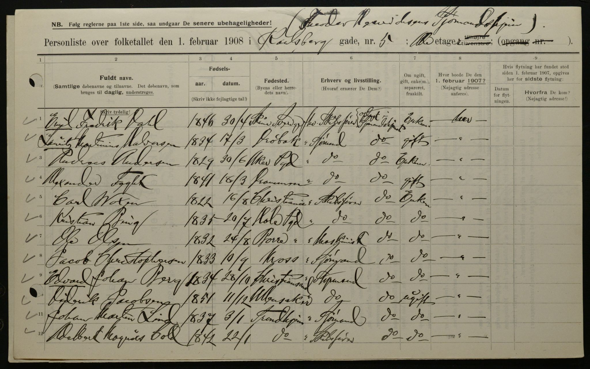 OBA, Municipal Census 1908 for Kristiania, 1908, p. 43796