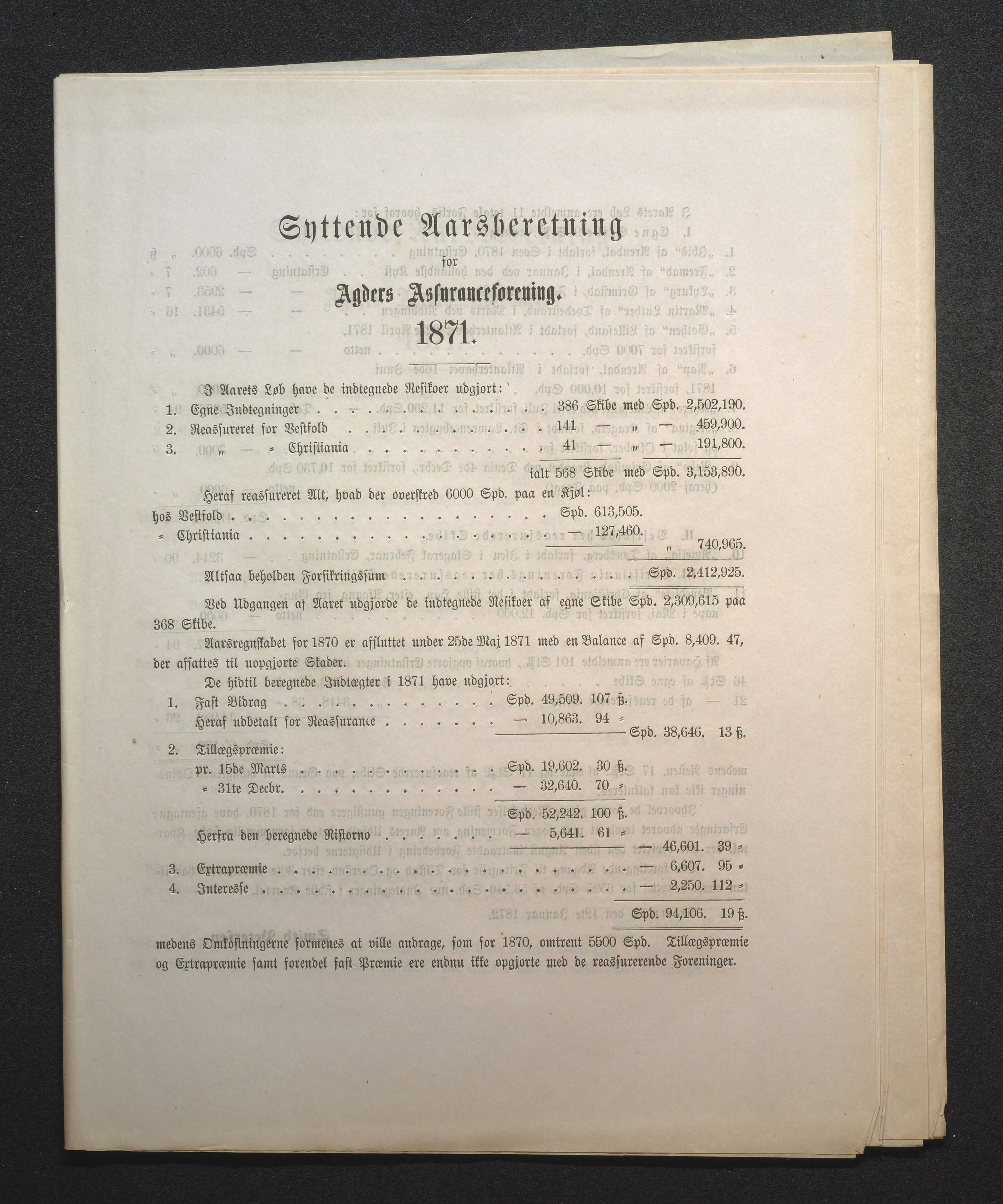 Agders Gjensidige Assuranceforening, AAKS/PA-1718/05/L0001: Regnskap, seilavdeling, pakkesak, 1855-1880