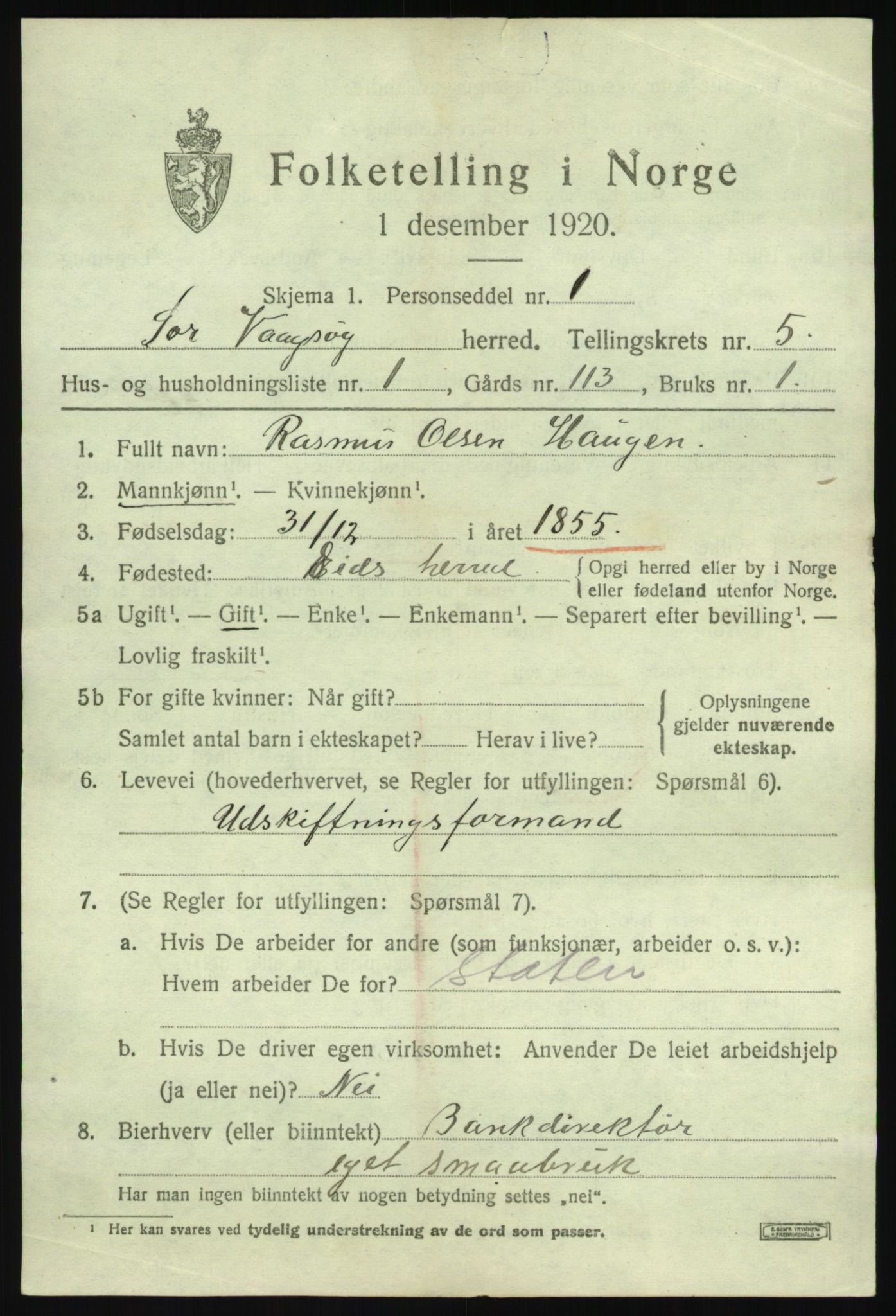 SAB, 1920 census for Sør-Vågsøy, 1920, p. 2426