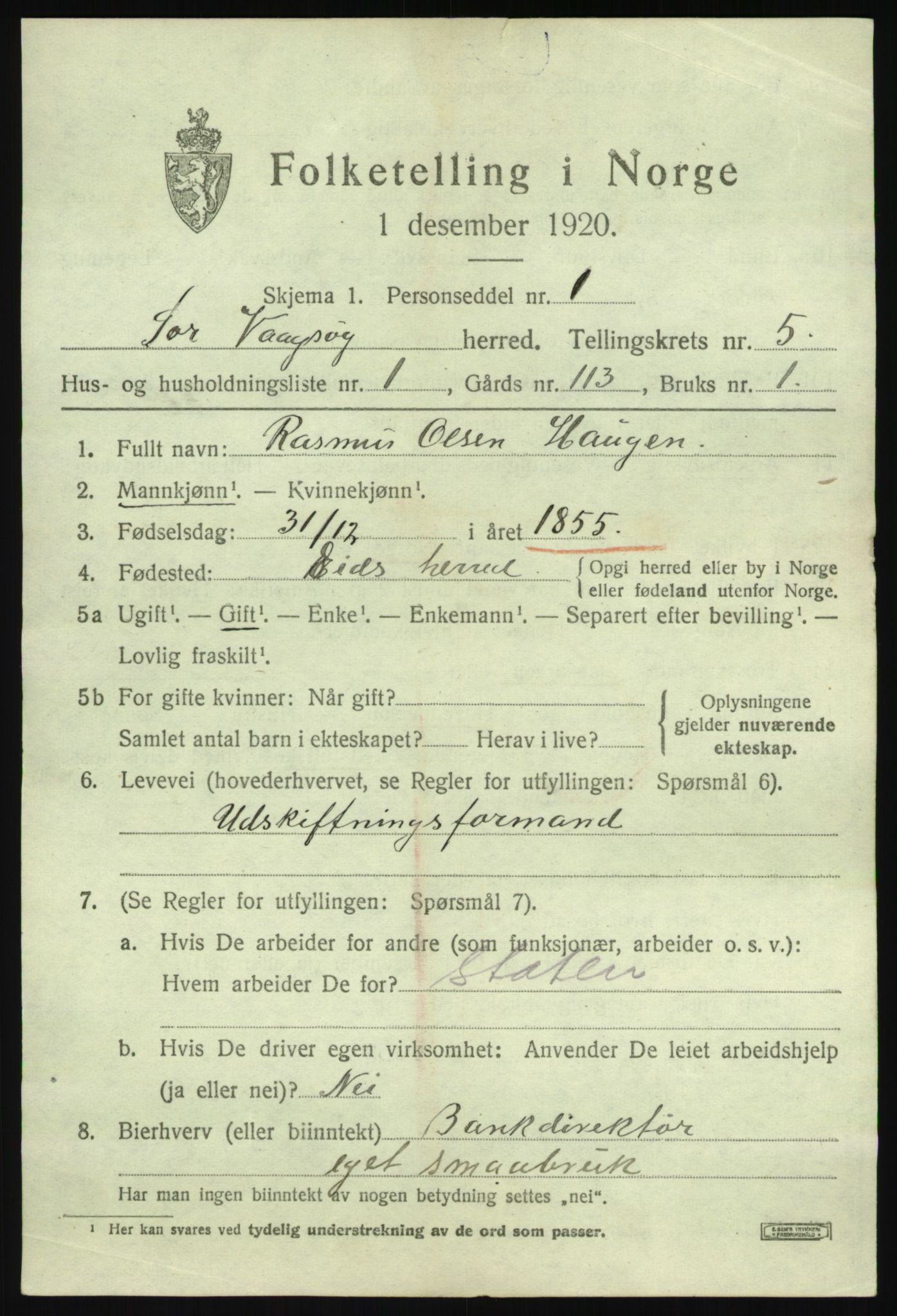 SAB, 1920 census for Sør-Vågsøy, 1920, p. 2426