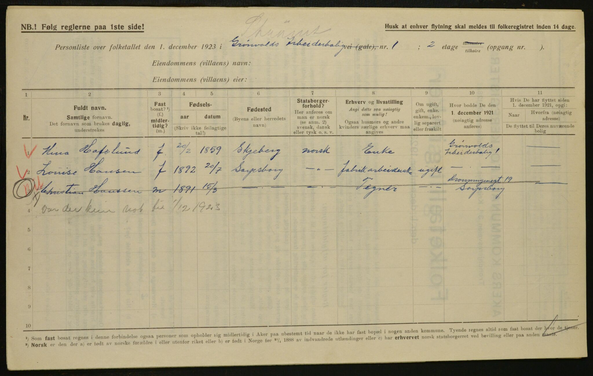 , Municipal Census 1923 for Aker, 1923, p. 31966