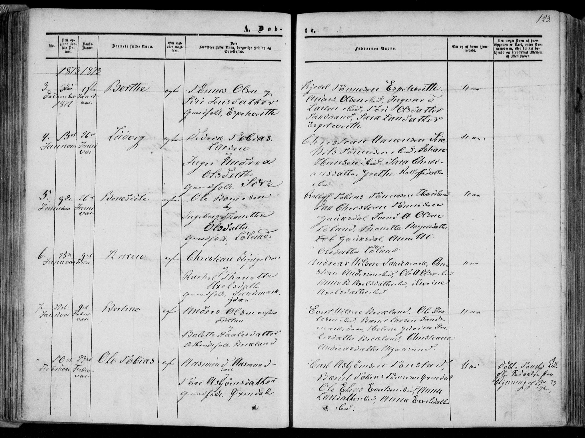 Bakke sokneprestkontor, AV/SAK-1111-0002/F/Fa/Faa/L0006: Parish register (official) no. A 6, 1855-1877, p. 123