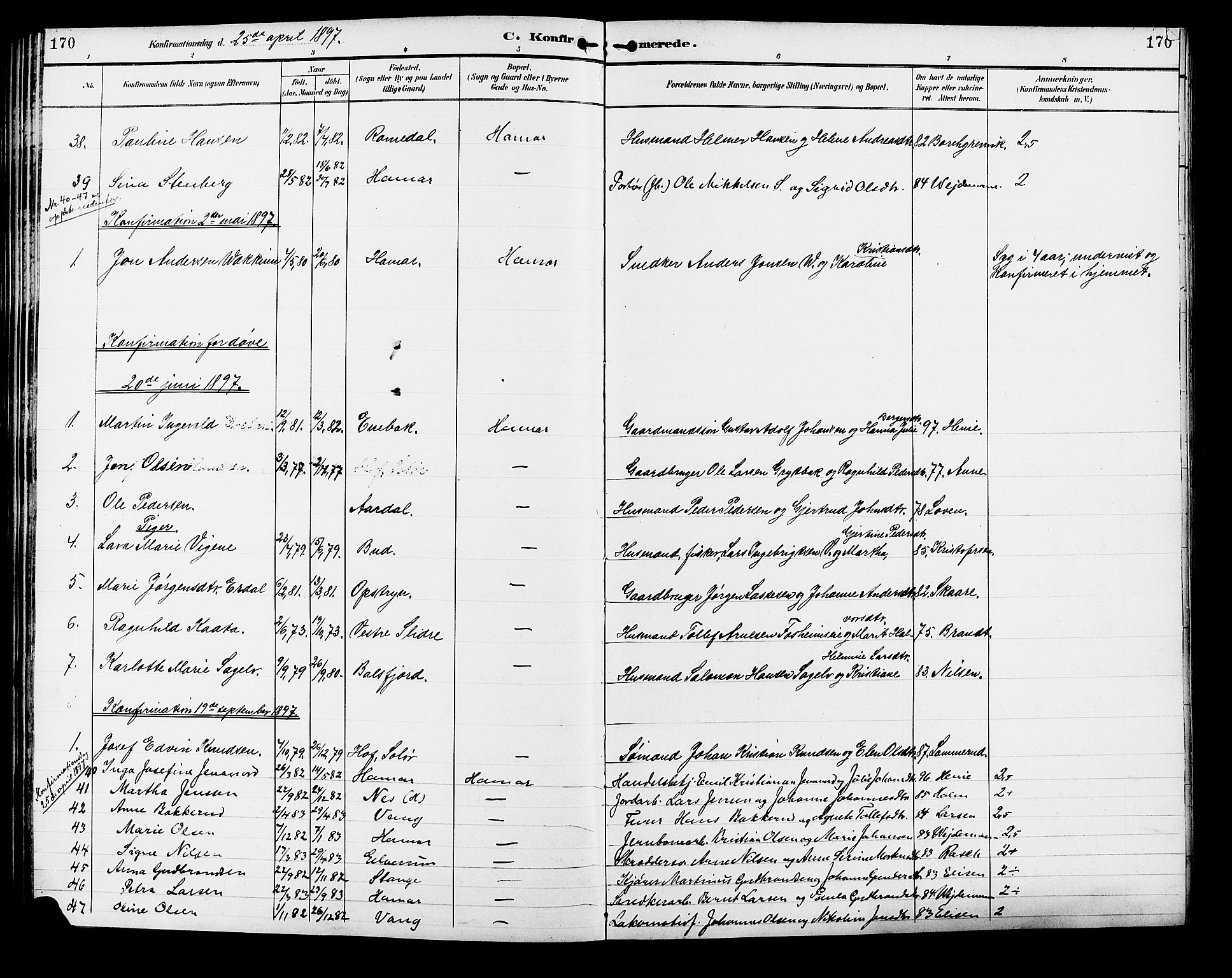 Vang prestekontor, Hedmark, SAH/PREST-008/H/Ha/Hab/L0013: Parish register (copy) no. 13, 1890-1899, p. 170