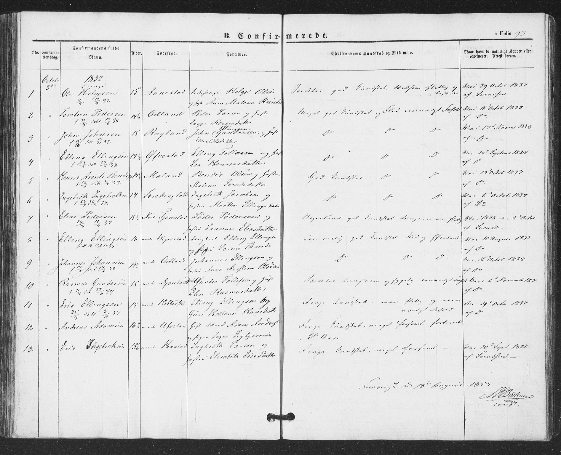 Hå sokneprestkontor, AV/SAST-A-101801/001/30BA/L0007: Parish register (official) no. A 6, 1842-1855, p. 93