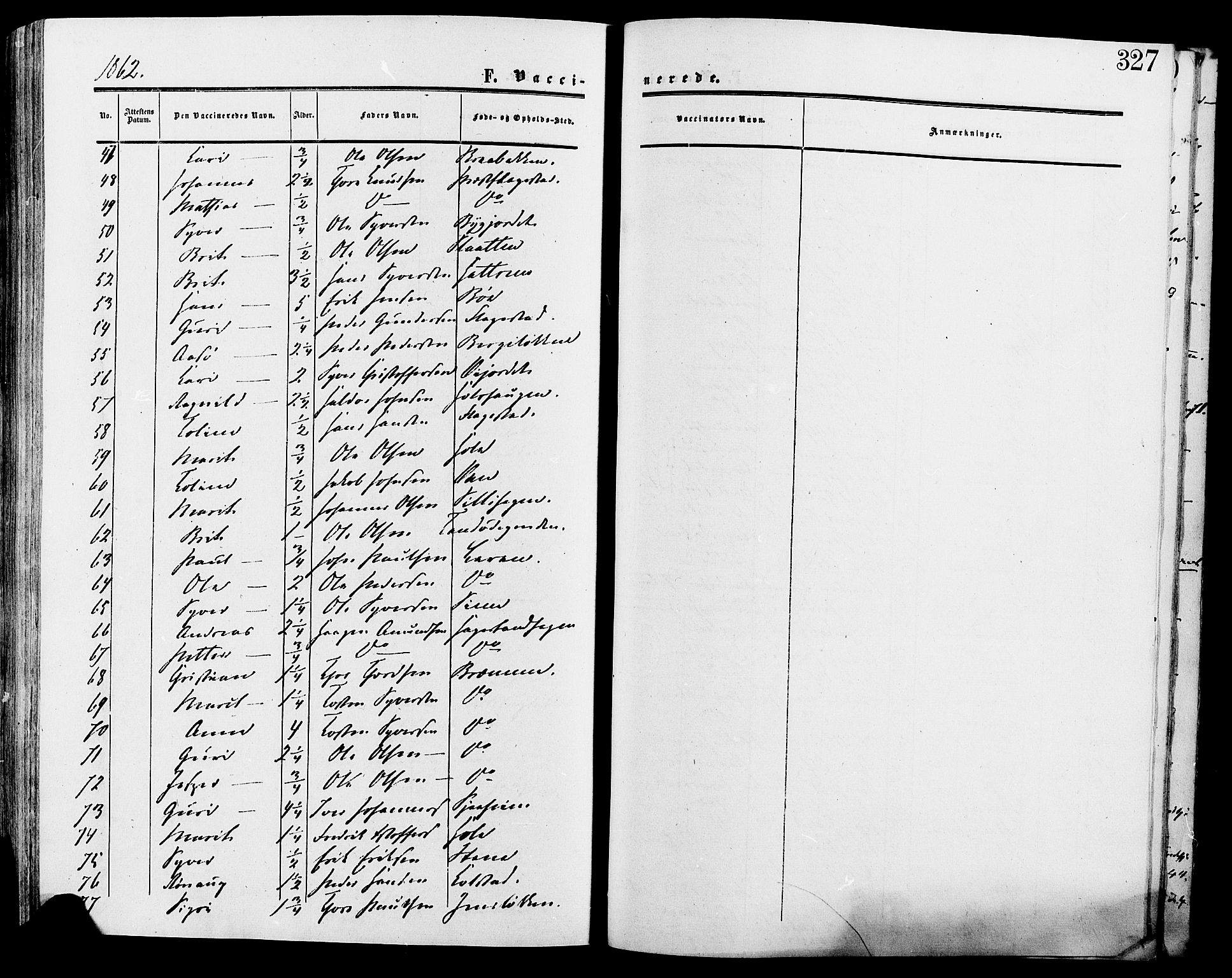 Lesja prestekontor, SAH/PREST-068/H/Ha/Haa/L0009: Parish register (official) no. 9, 1854-1889, p. 327