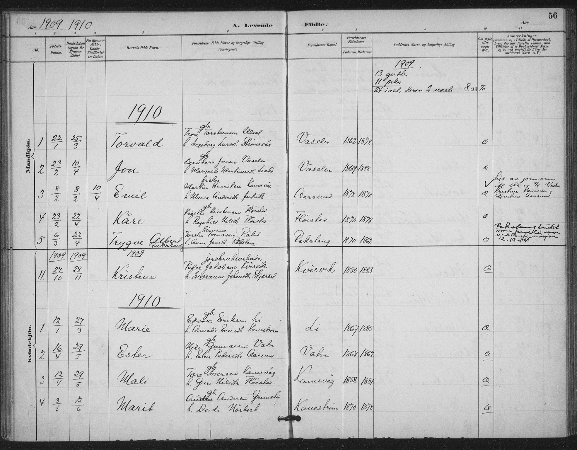 Ministerialprotokoller, klokkerbøker og fødselsregistre - Møre og Romsdal, AV/SAT-A-1454/587/L1000: Parish register (official) no. 587A02, 1887-1910, p. 56