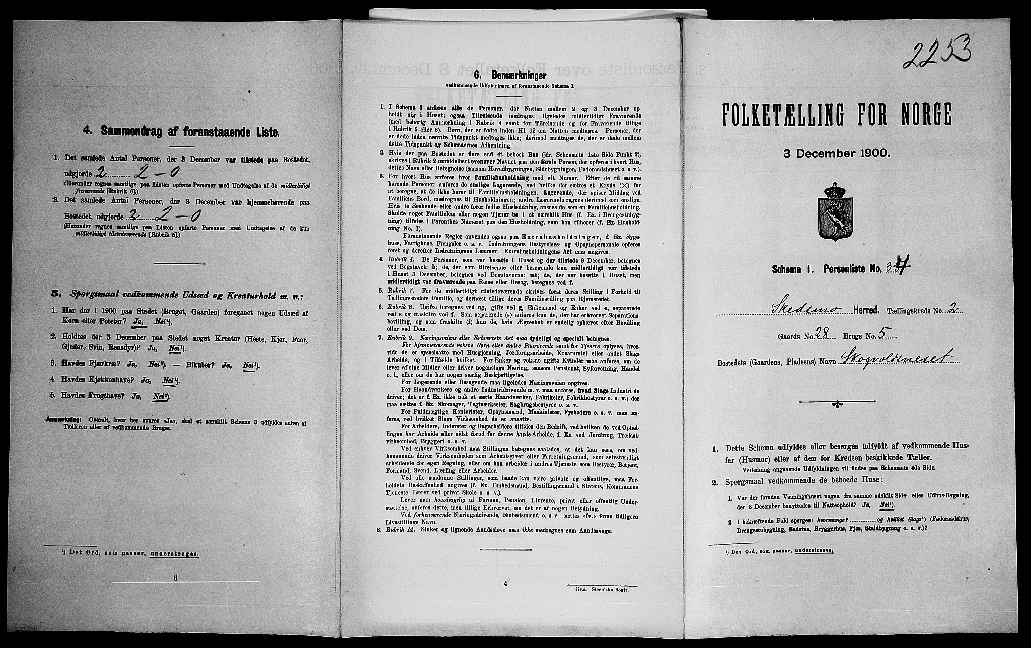 SAO, 1900 census for Skedsmo, 1900