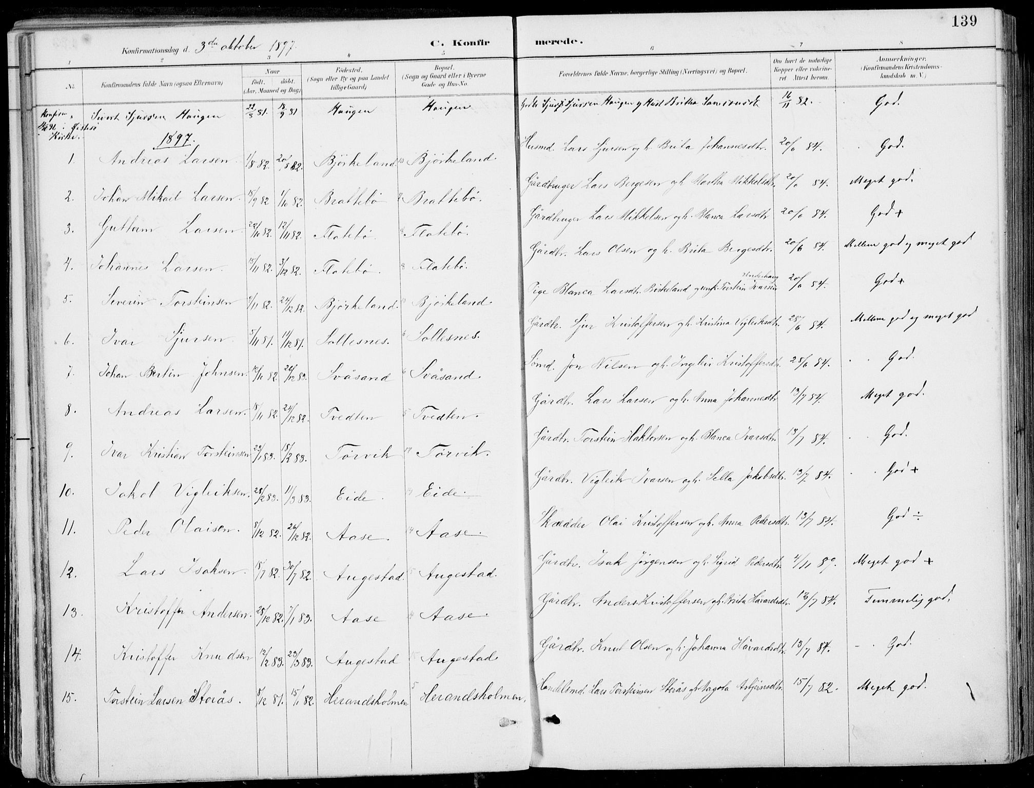 Strandebarm sokneprestembete, SAB/A-78401/H/Haa: Parish register (official) no. E  1, 1886-1908, p. 139