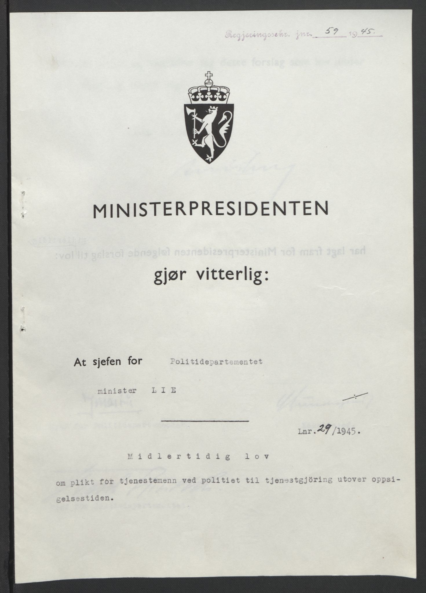 NS-administrasjonen 1940-1945 (Statsrådsekretariatet, de kommisariske statsråder mm), RA/S-4279/D/Db/L0101/0001: -- / Lover og vedtak, 1945, p. 121